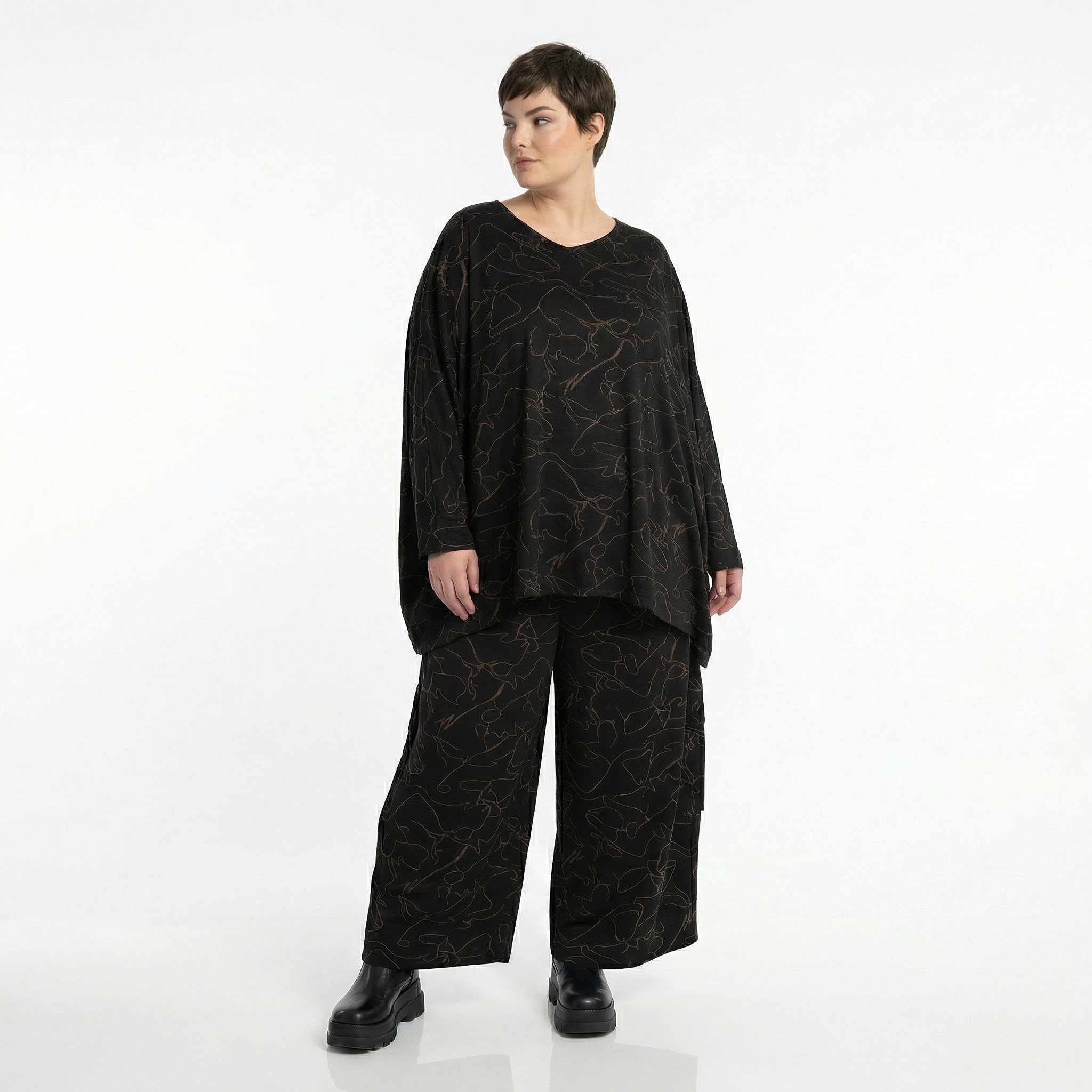  Ballonhose von AKH Fashion aus Viskose, 1545.07125, Schwarz/Braun, Kringel, Ausgefallen