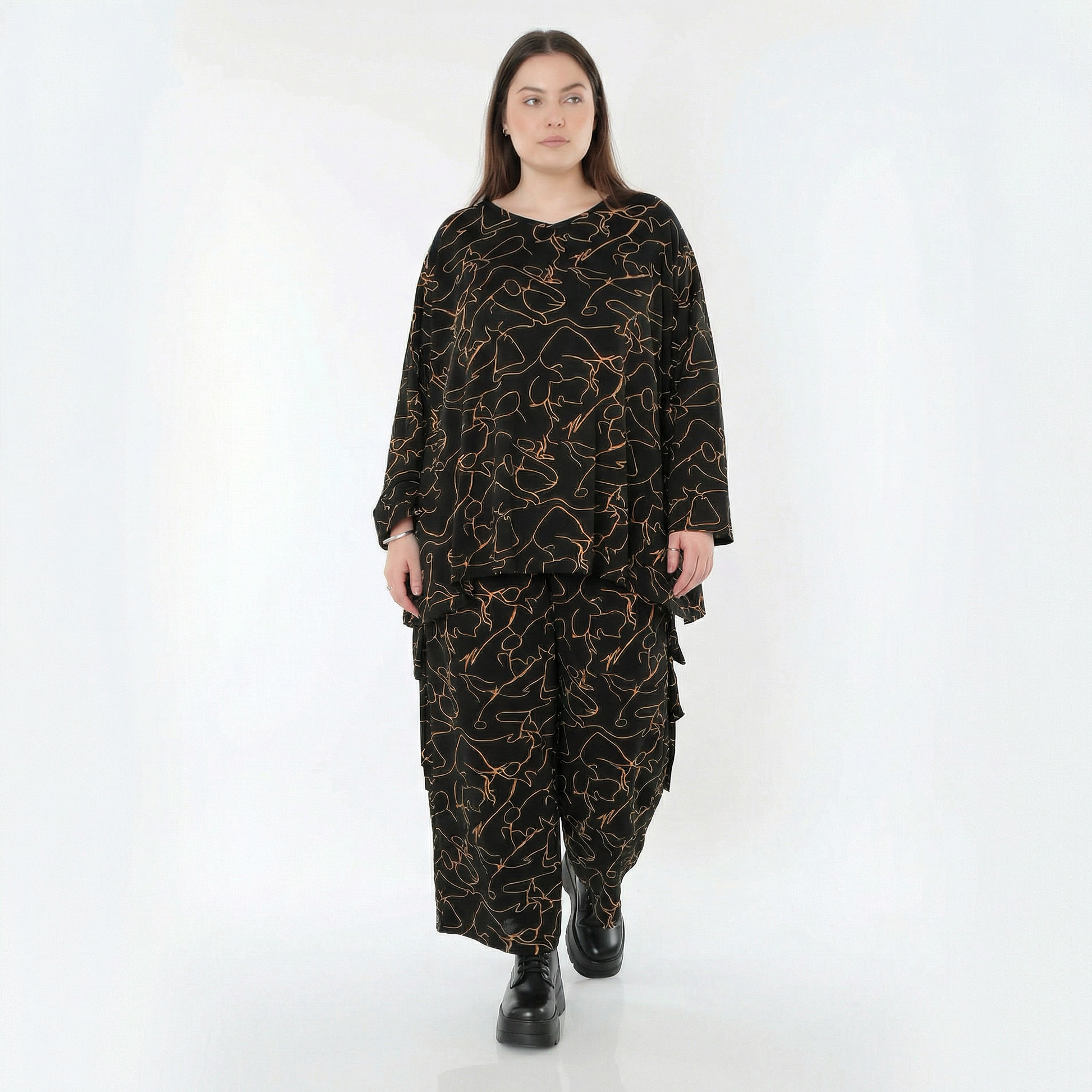  Ballonhose von AKH Fashion aus Viskose, 1545.07125, Schwarz/Orange, Kringel, Ausgefallen