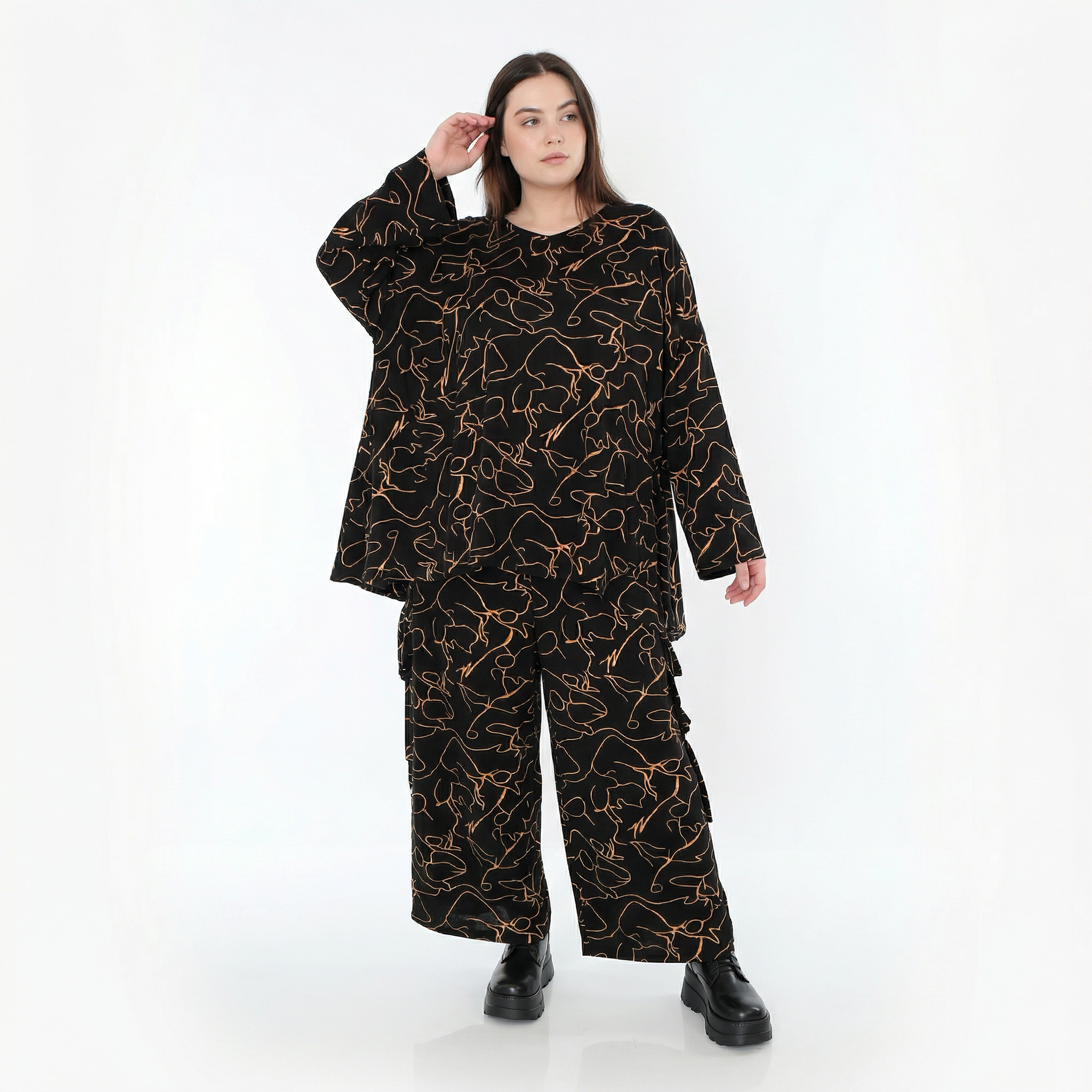  Ballonhose von AKH Fashion aus Viskose, 1545.07125, Schwarz/Orange, Kringel, Ausgefallen