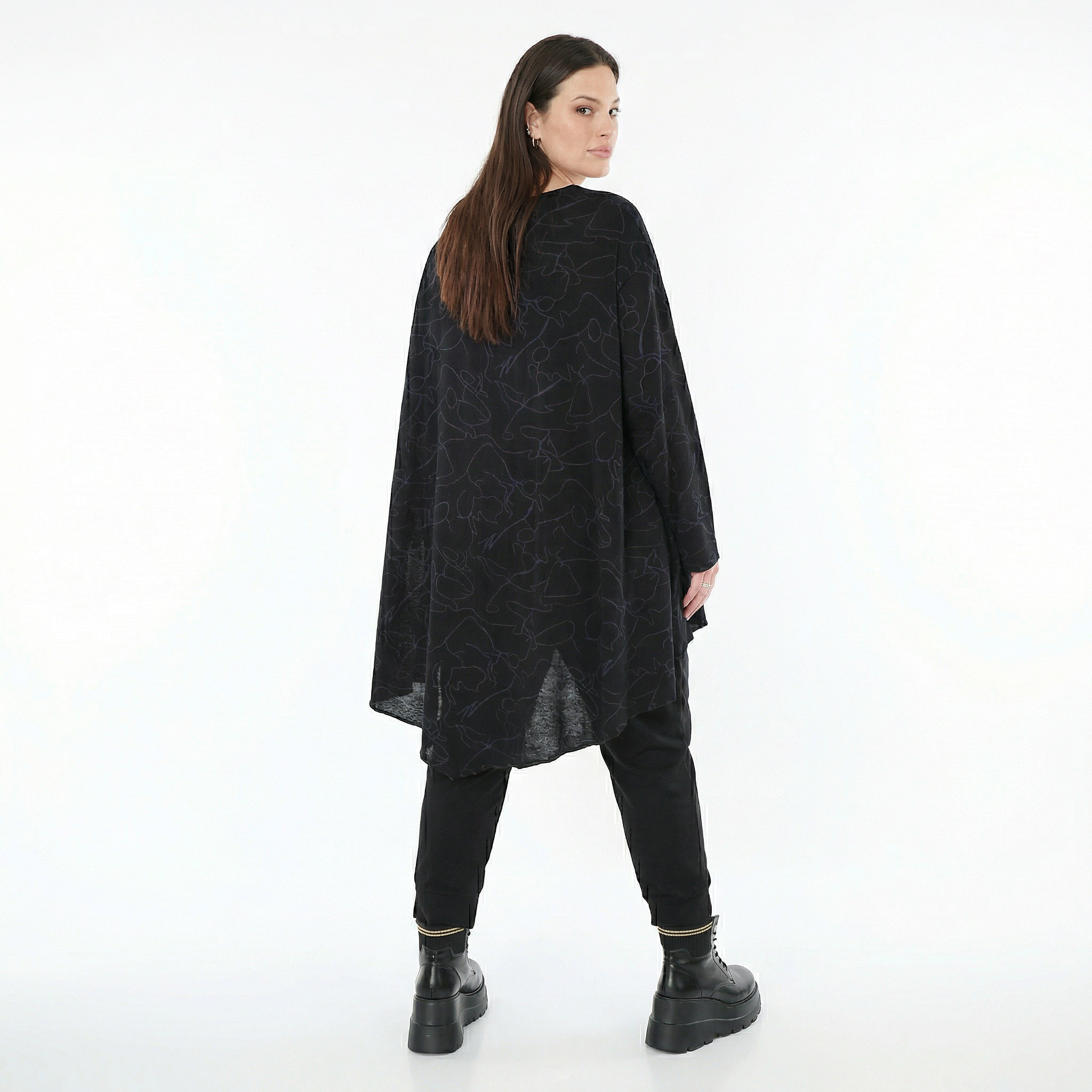  A-Form Bigshirt von AKH Fashion aus Viskose, 1545.07138, Schwarz/Blau, Kringel, Ausgefallen