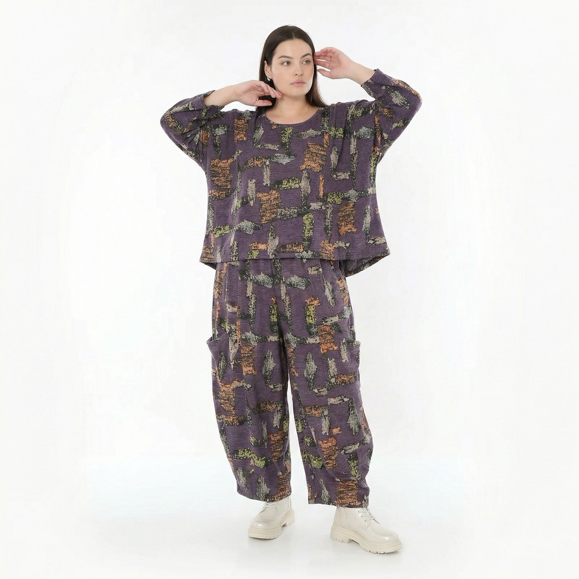  AKH Fashion Überwurf in kastiger Form, aus Materialmix, 1548.03018, Violett/Multi, Schick