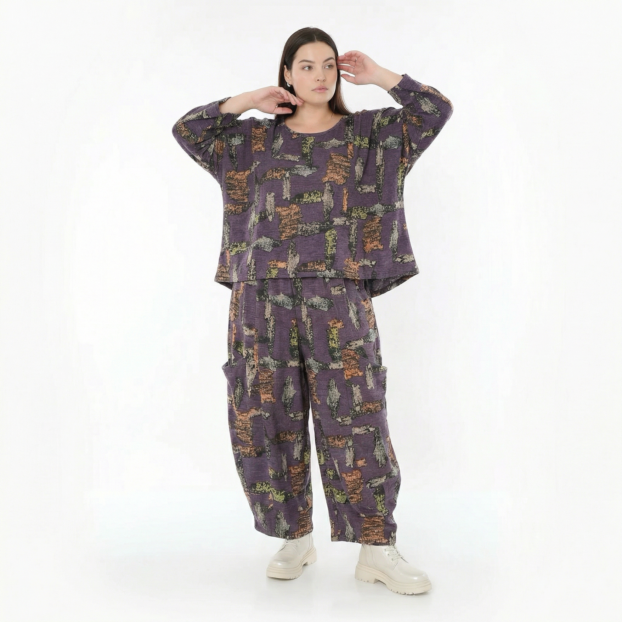  AKH Fashion Überwurf in kastiger Form, aus Materialmix, 1548.03018, Violett/Multi, Schick