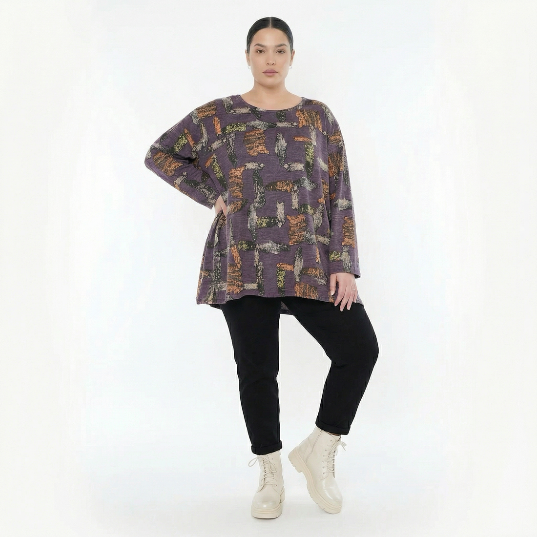  A-Form Bigshirt von AKH Fashion aus Materialmix, 1548.00593, Violett/Multi, Abstrakt, Schick