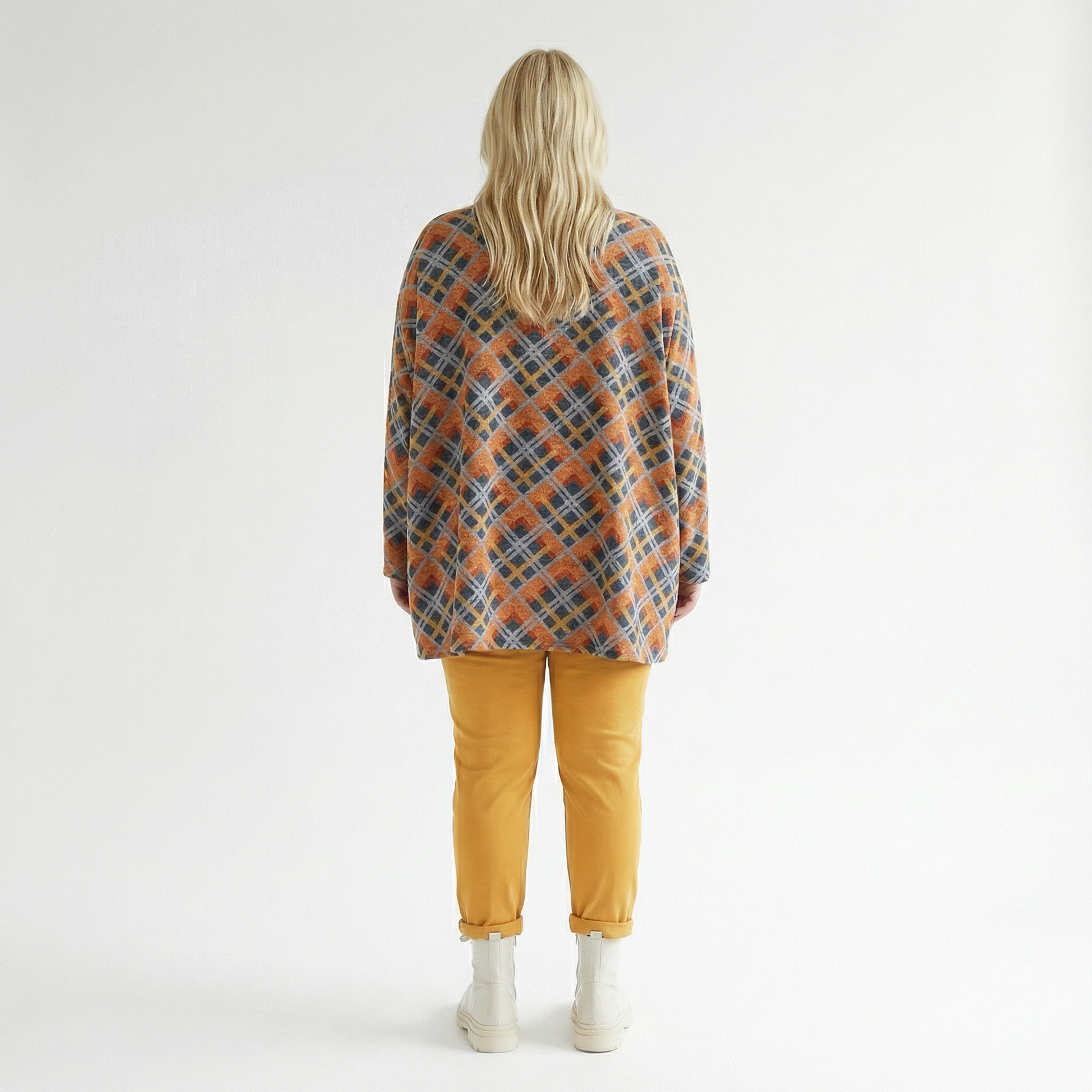  A-Form Bigshirt von AKH Fashion aus Materialmix, 1549.00593, Orange/Blau/Grau, Kariert