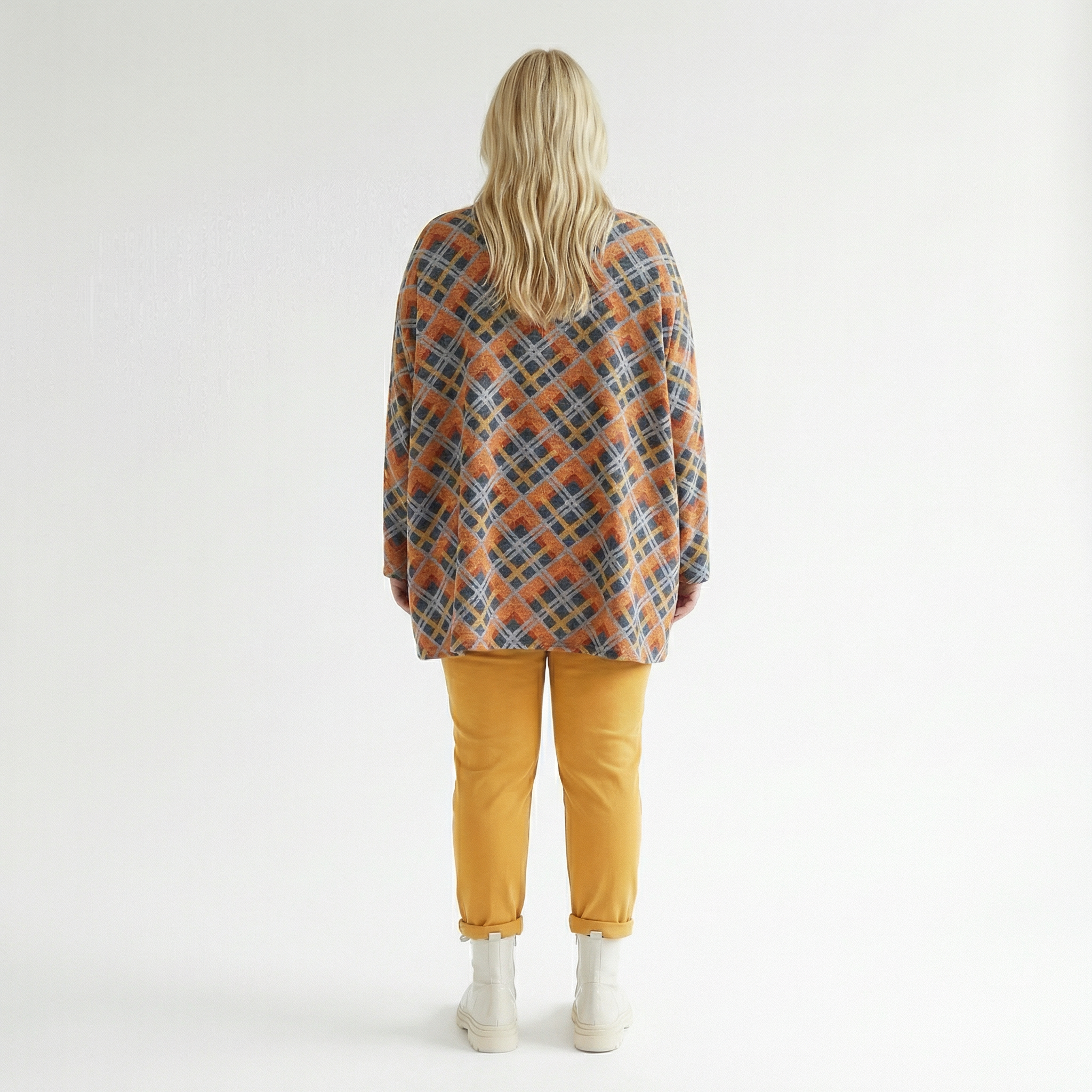  A-Form Bigshirt von AKH Fashion aus Materialmix, 1549.00593, Orange/Blau/Grau, Kariert