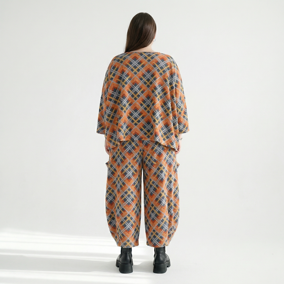  Ballonhose von AKH Fashion aus Materialmix, 1549.08069, Orange/Blau/Grau, Kariert, Schick