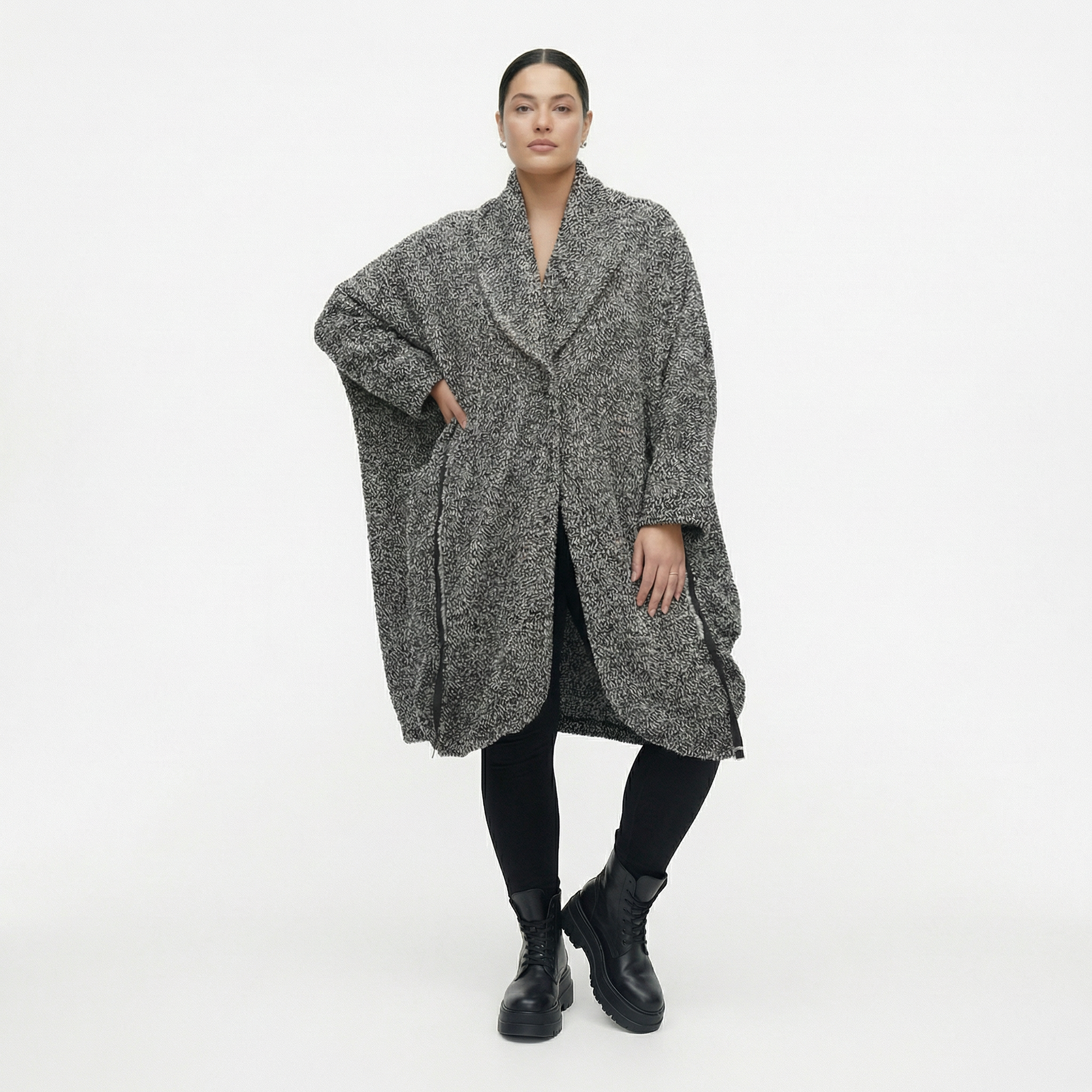  Ballonmantel von AKH Fashion aus Materialmix, 1551.07164, Schwarz/Weiß, Meliert, Schick