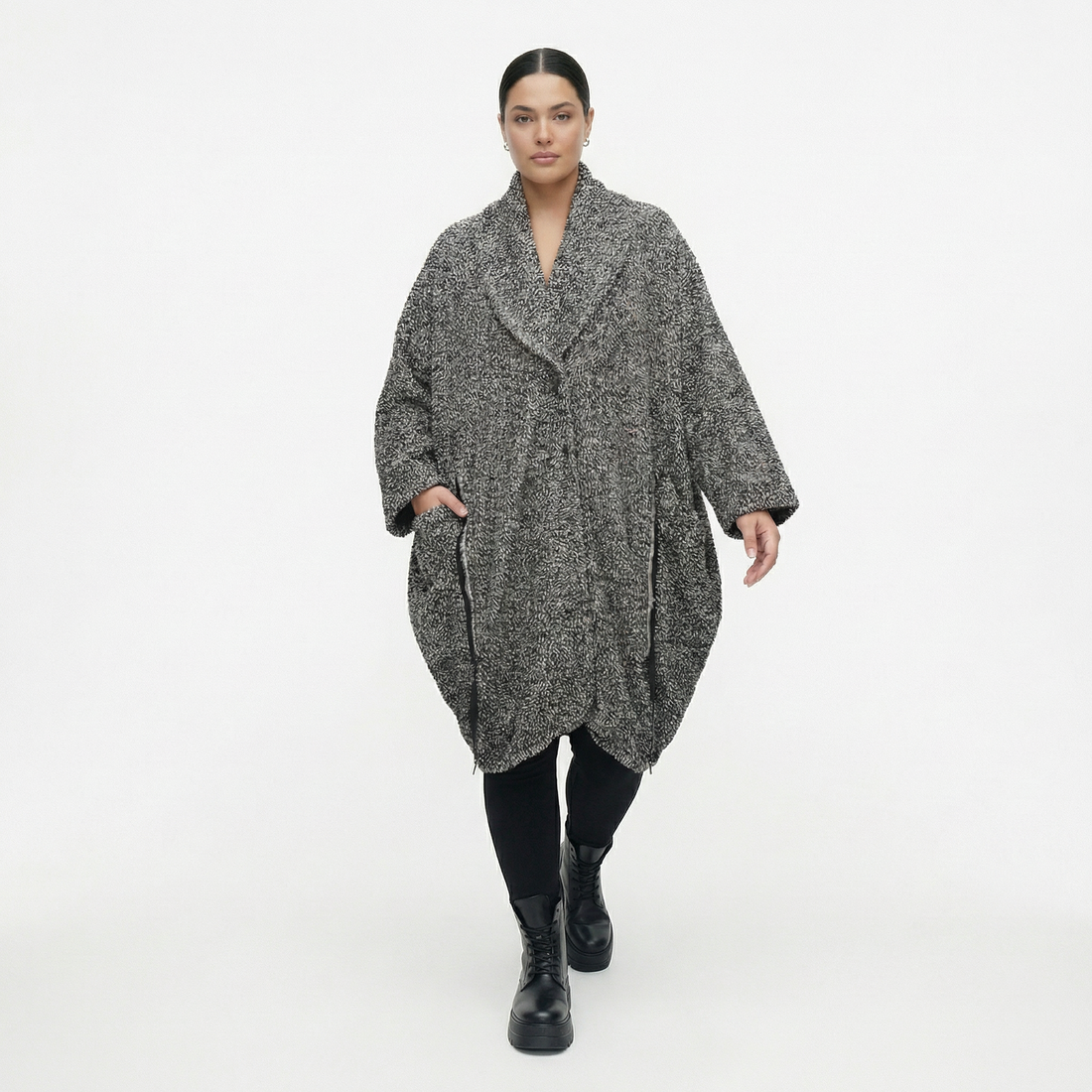  Ballonmantel von AKH Fashion aus Materialmix, 1551.07164, Schwarz/Weiß, Meliert, Schick