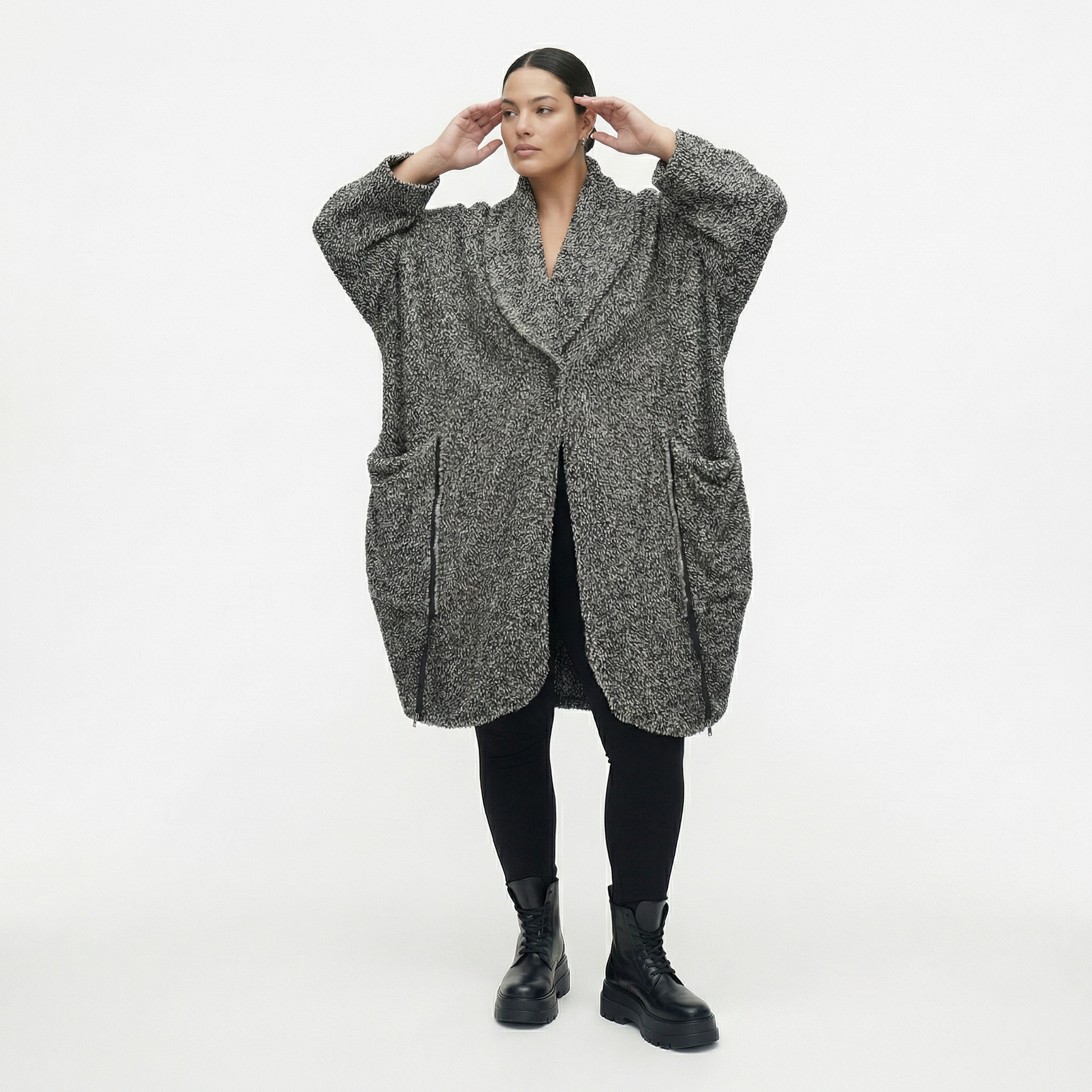  Ballonmantel von AKH Fashion aus Materialmix, 1551.07164, Schwarz/Weiß, Meliert, Schick