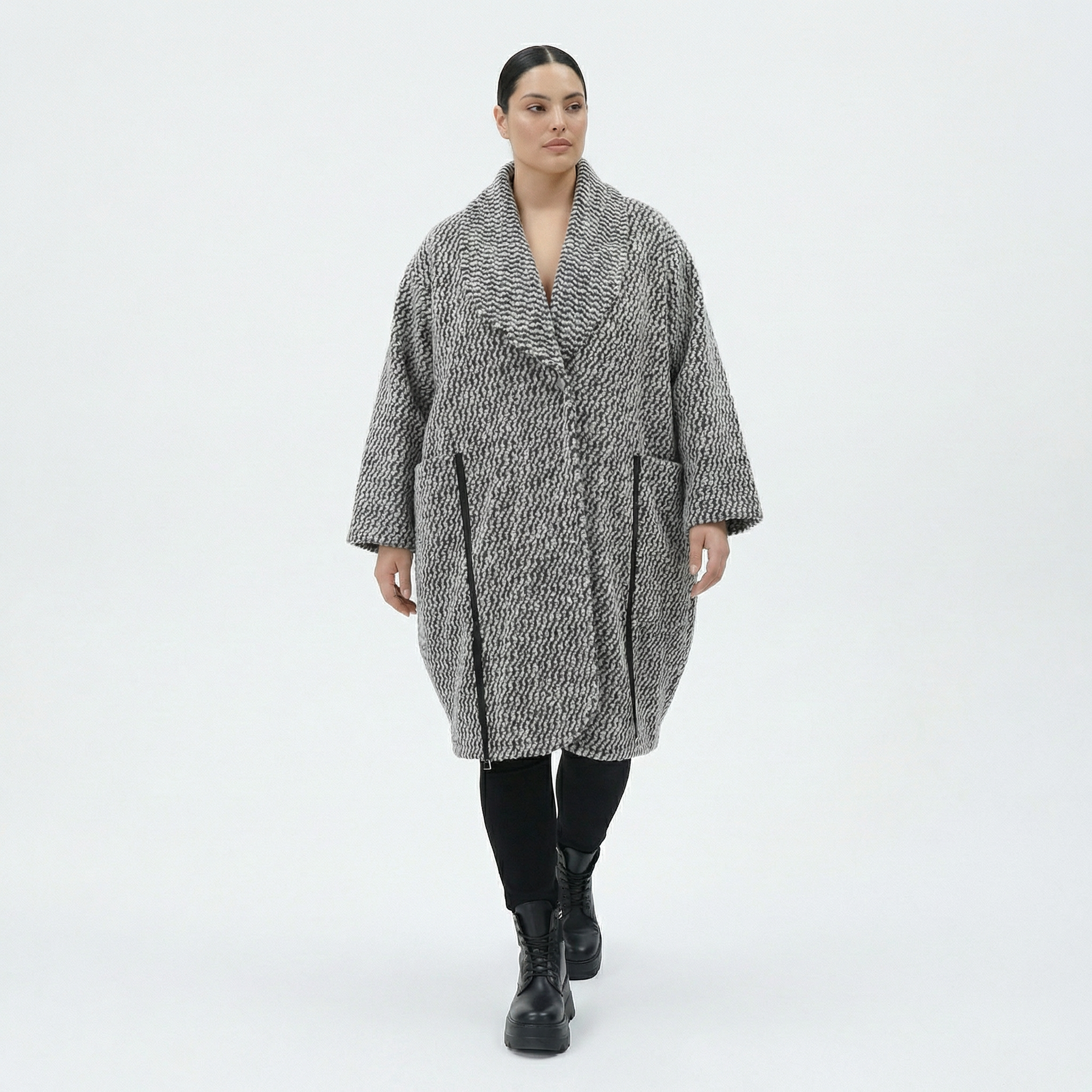  Ballonmantel von AKH Fashion aus Materialmix, 1554.07164, Grau/Blau, Kariert, Ausgefallen