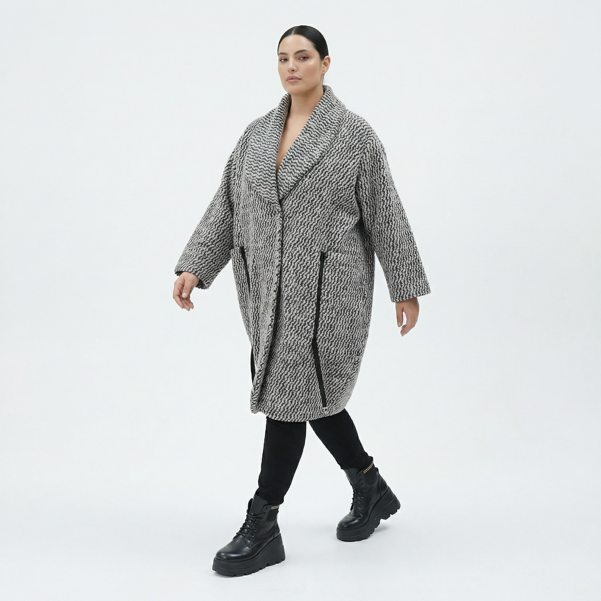  Ballonmantel von AKH Fashion aus Materialmix, 1554.07164, Grau/Blau, Kariert, Ausgefallen