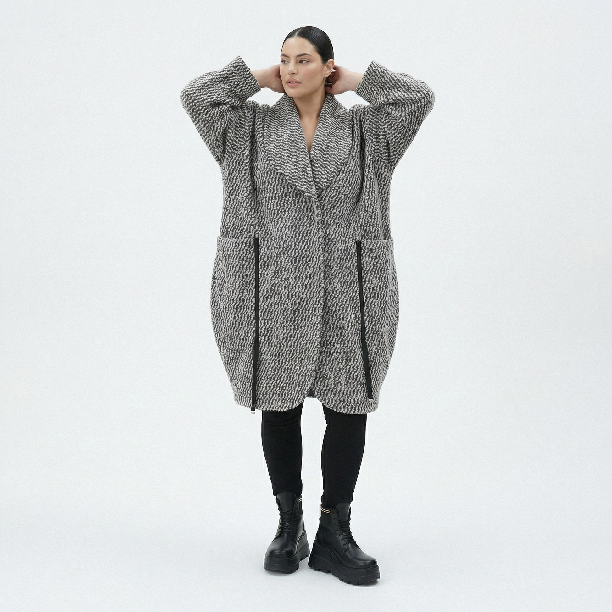  Ballonmantel von AKH Fashion aus Materialmix, 1554.07164, Grau/Blau, Kariert, Ausgefallen