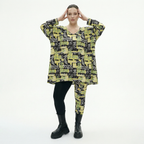  A-Form Bigshirt von AKH Fashion aus Viskose, 1556.00593, Gelb/Multi, Abstrakt, Ausgefallen