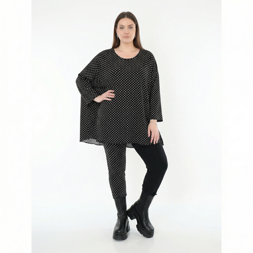  AKH Fashion Shirt in Glocken-Form, aus Viskose, 1557.01892, Schwarz/Weiß, Punkte, Schick