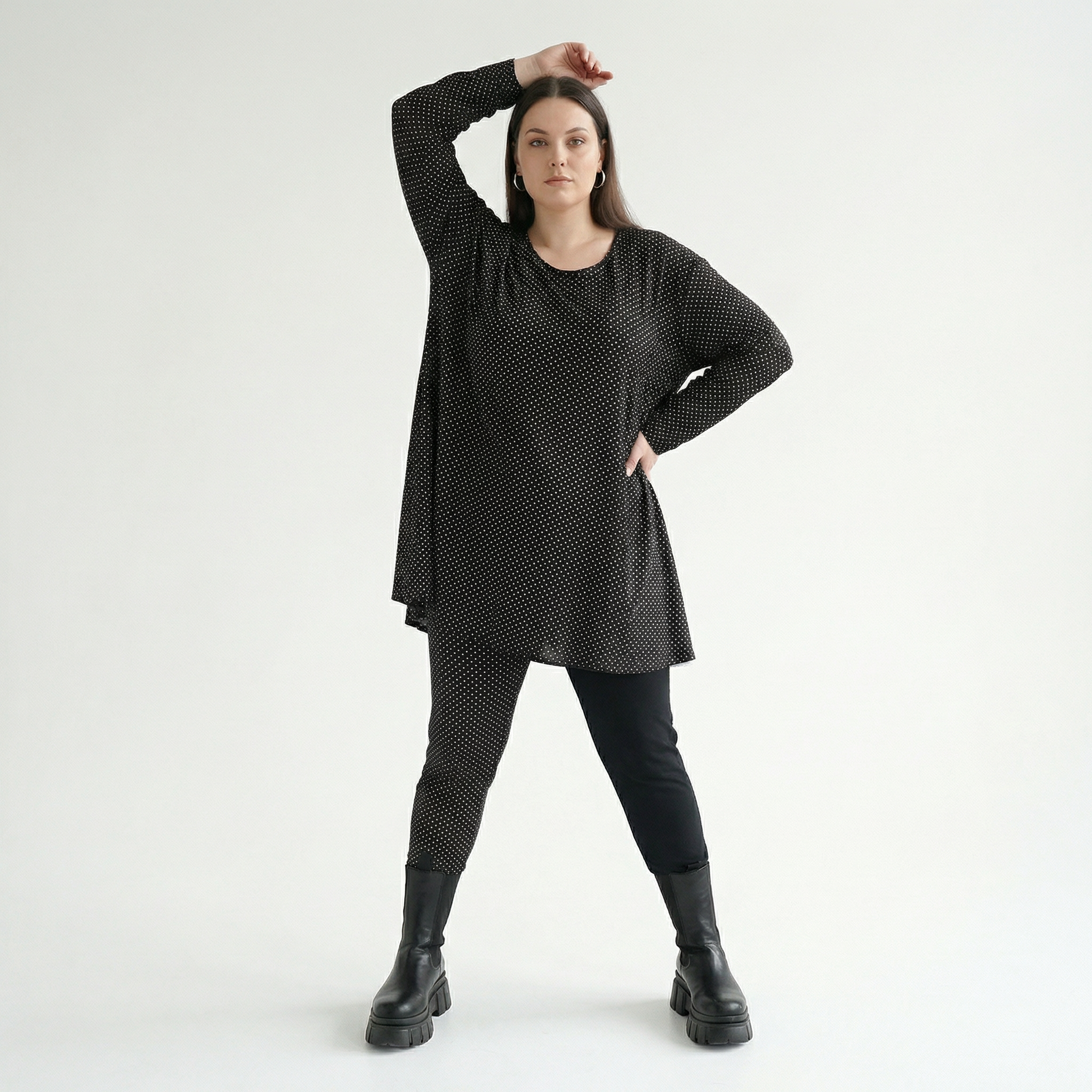  AKH Fashion Shirt in Glocken-Form, aus Viskose, 1558.01892, Schwarz/Weiß, Punkte, Schick