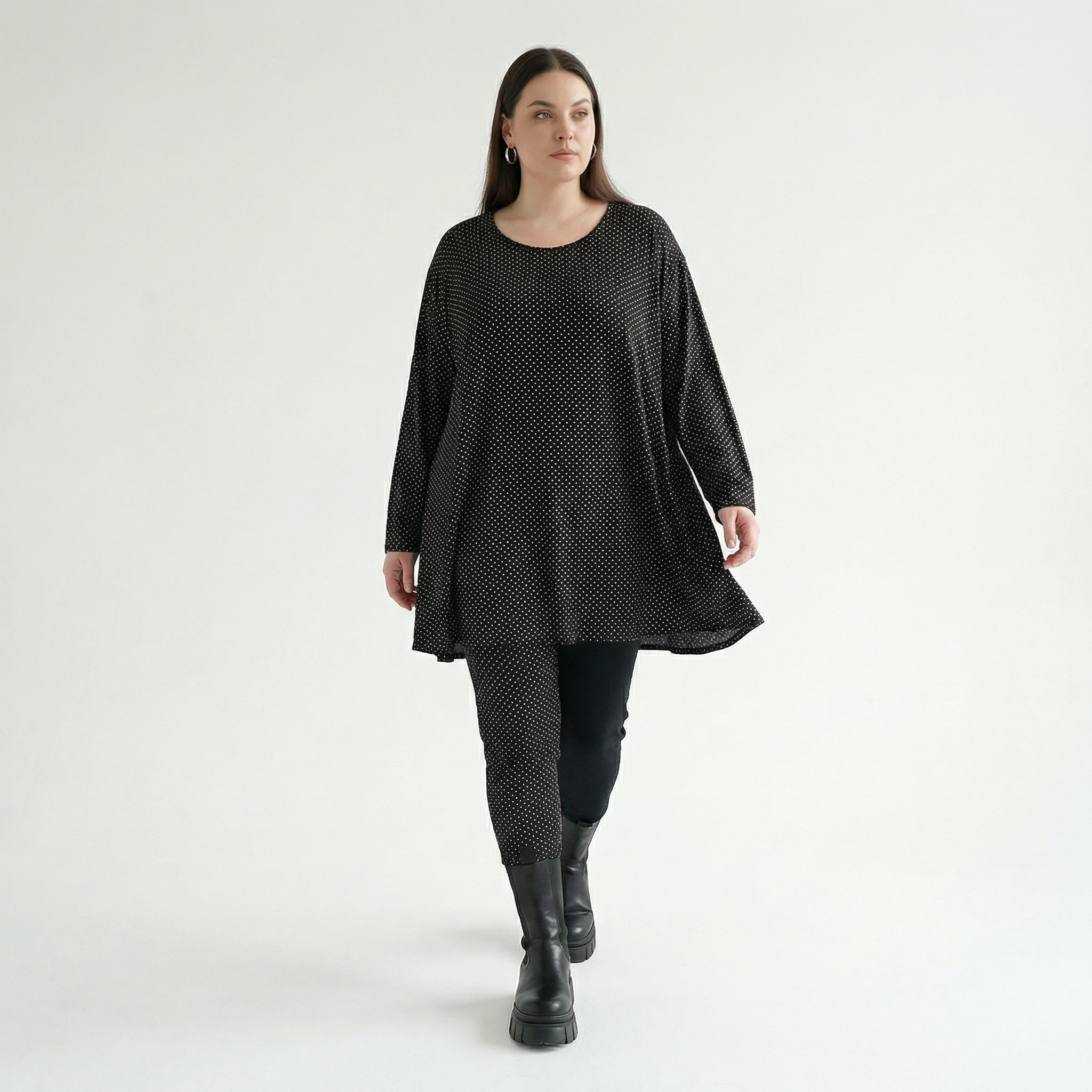  AKH Fashion Shirt in Glocken-Form, aus Viskose, 1558.01892, Schwarz/Weiß, Punkte, Schick