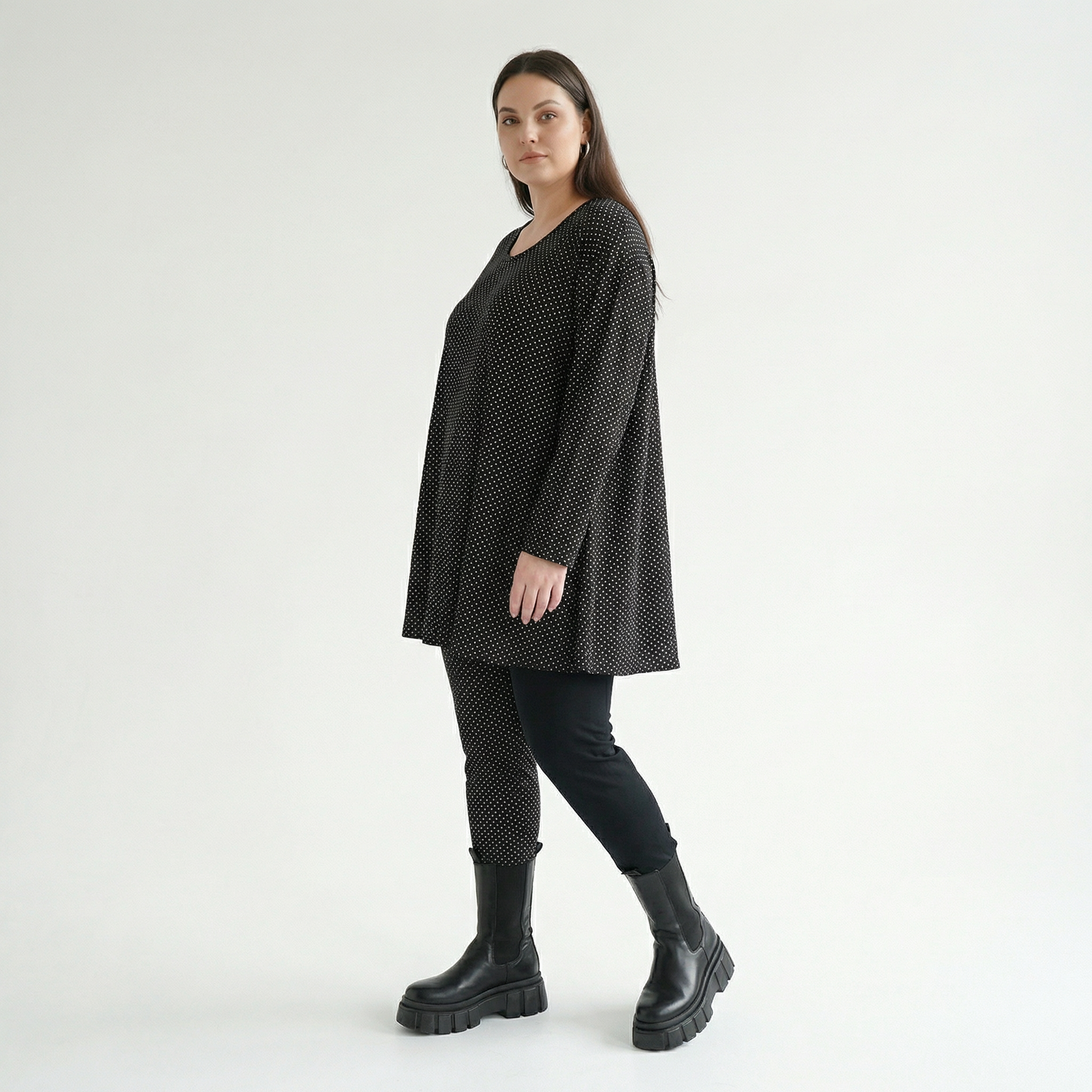  AKH Fashion Shirt in Glocken-Form, aus Viskose, 1558.01892, Schwarz/Weiß, Punkte, Schick