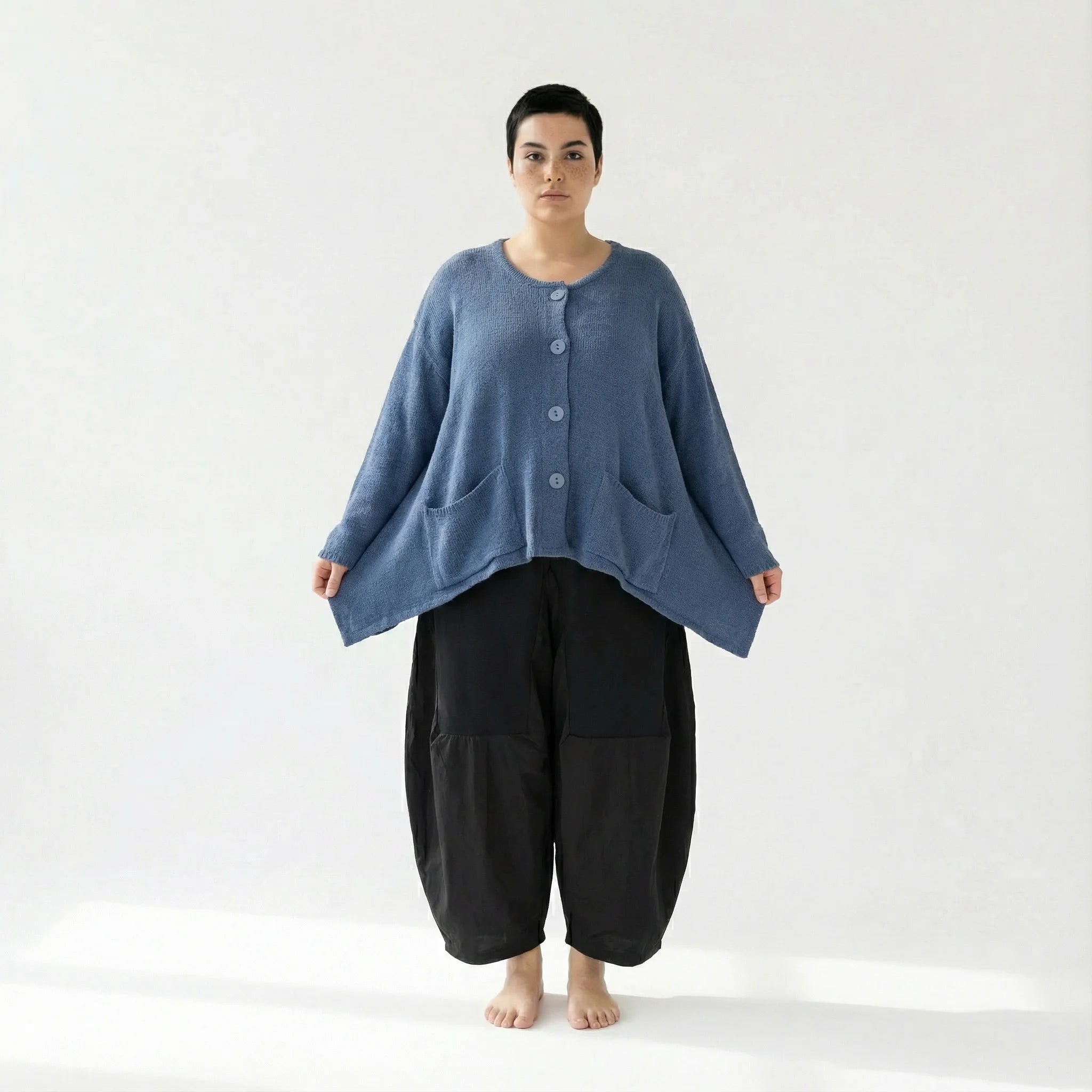 A-Form Jacke von AKH Fashion aus Viskose, 1537.00118, Azurblau, Meliert, Ausgefallen