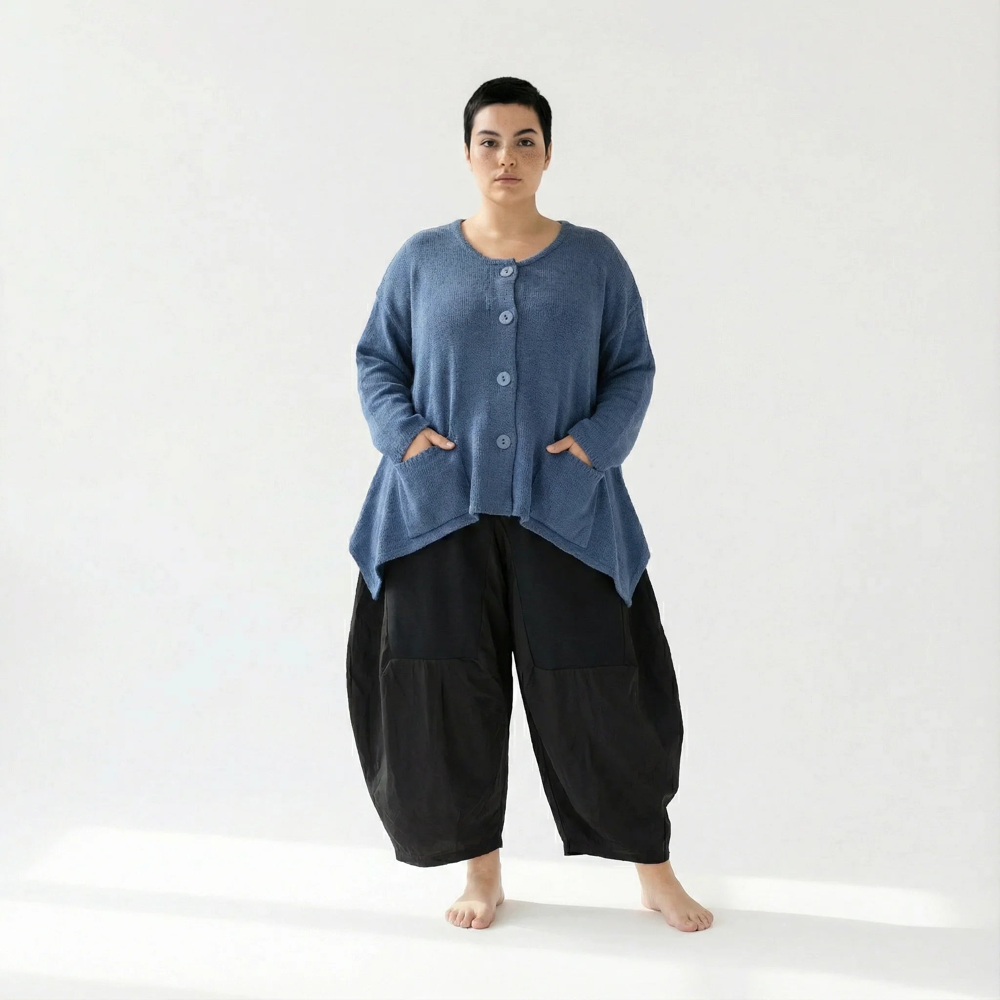 A-Form Jacke von AKH Fashion aus Viskose, 1537.00118, Azurblau, Meliert, Ausgefallen