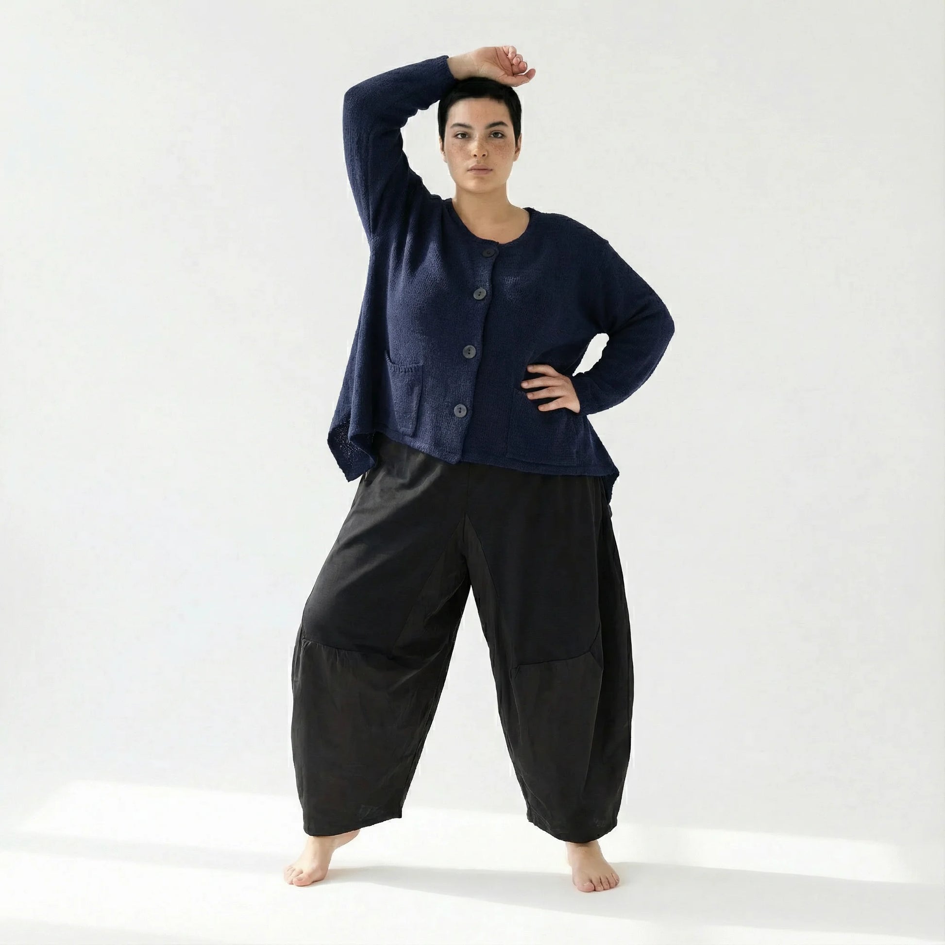  A-Form Jacke von AKH Fashion aus Viskose, 1537.00118, Marine, Meliert, Ausgefallen, Schick