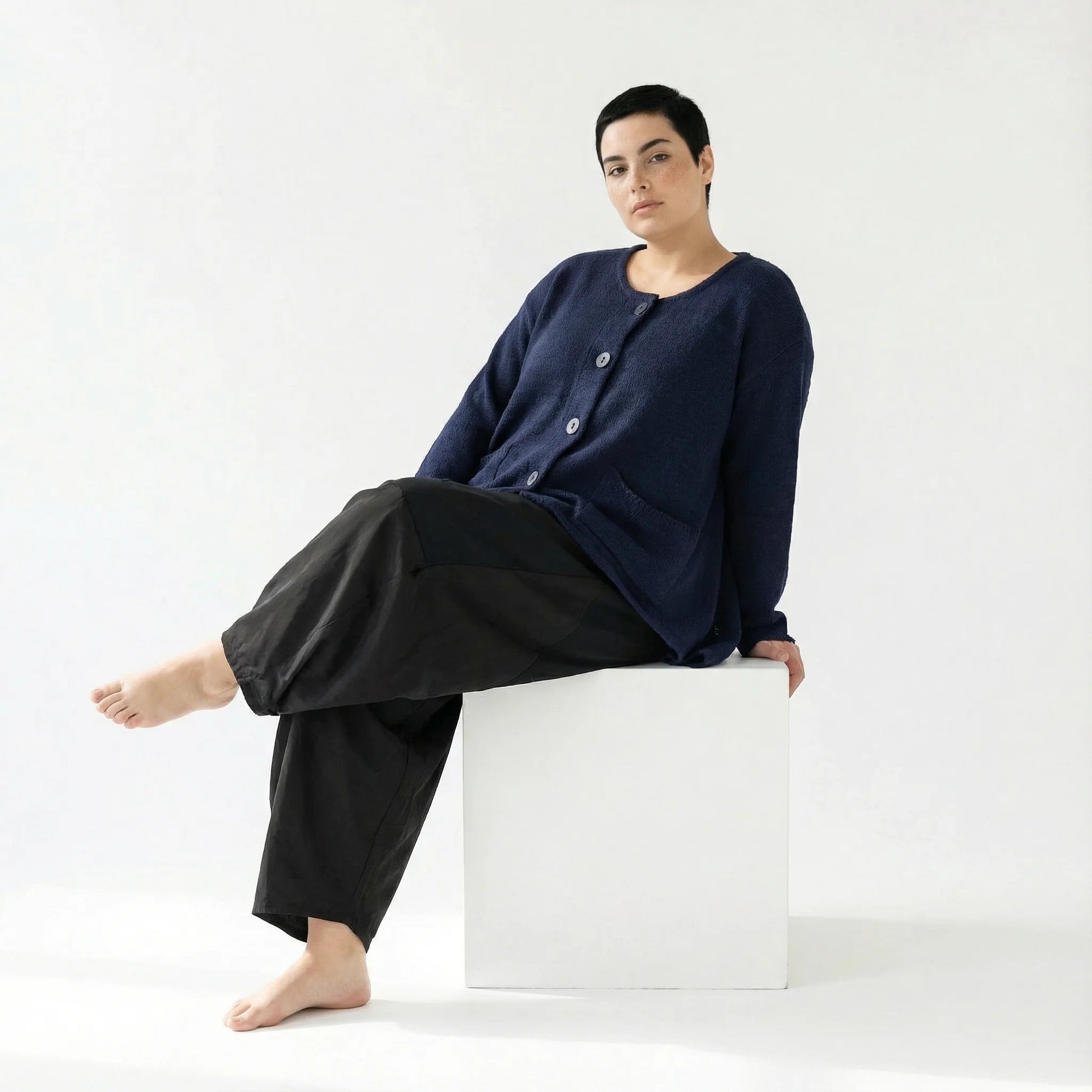  A-Form Jacke von AKH Fashion aus Viskose, 1537.00118, Marine, Meliert, Ausgefallen, Schick