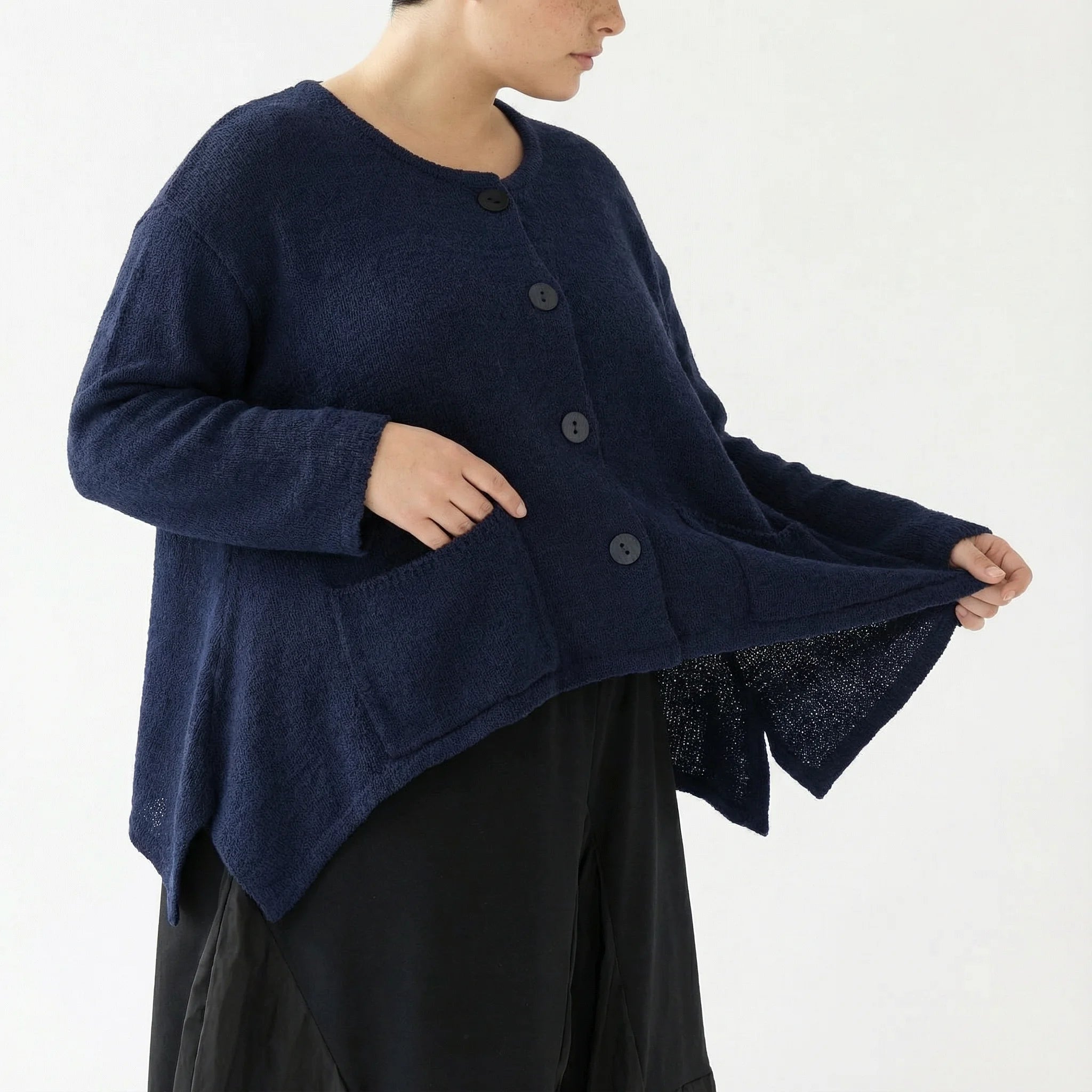  A-Form Jacke von AKH Fashion aus Viskose, 1537.00118, Marine, Meliert, Ausgefallen, Schick