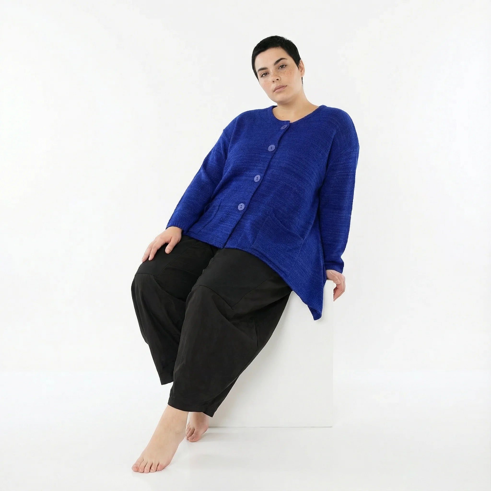  A-Form Jacke von AKH Fashion aus Viskose, 1537.00118, Royalblau, Meliert, Ausgefallen