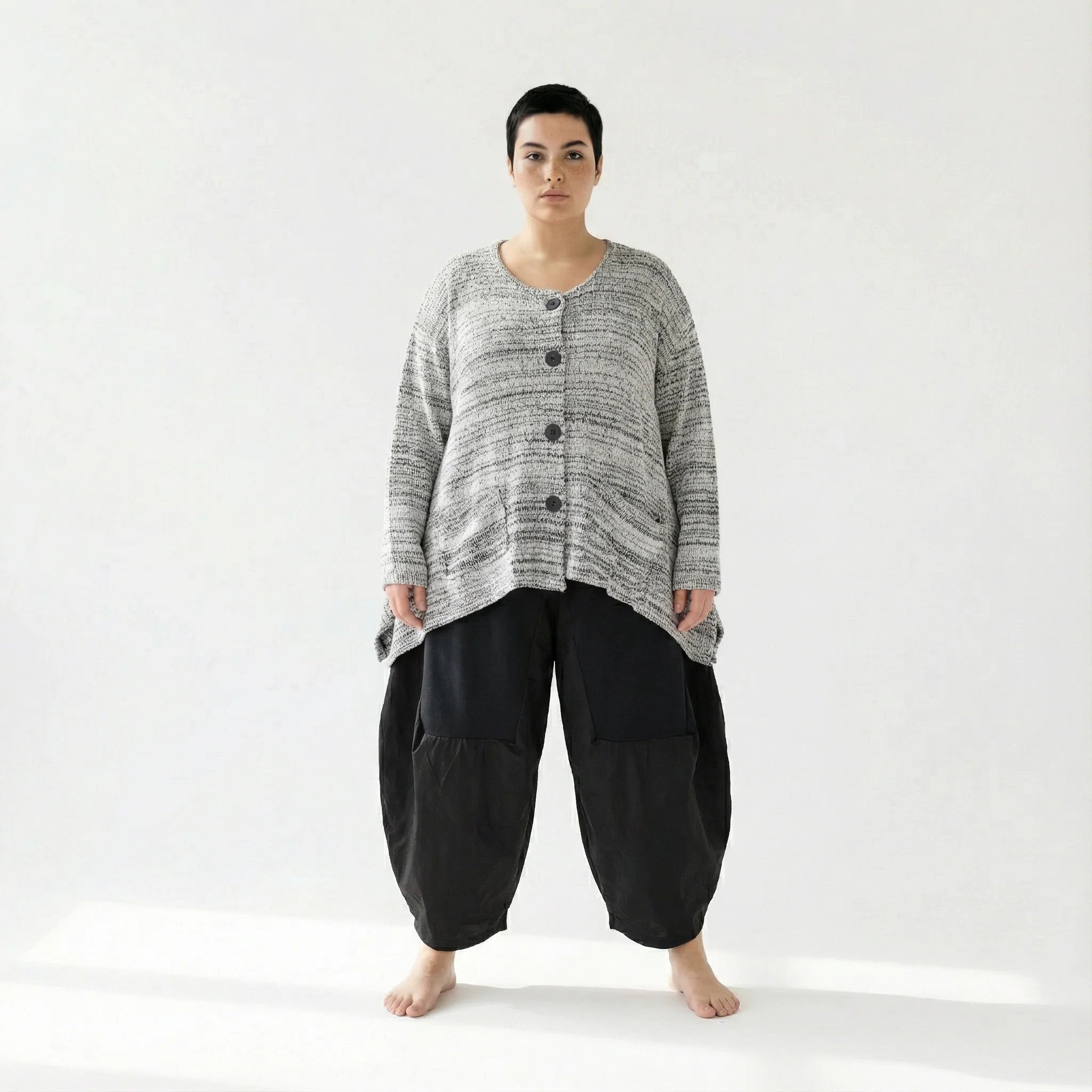  A-Form Jacke von AKH Fashion aus Viskose, 1537.00118, Weiß/Schwarz, Meliert, Ausgefallen