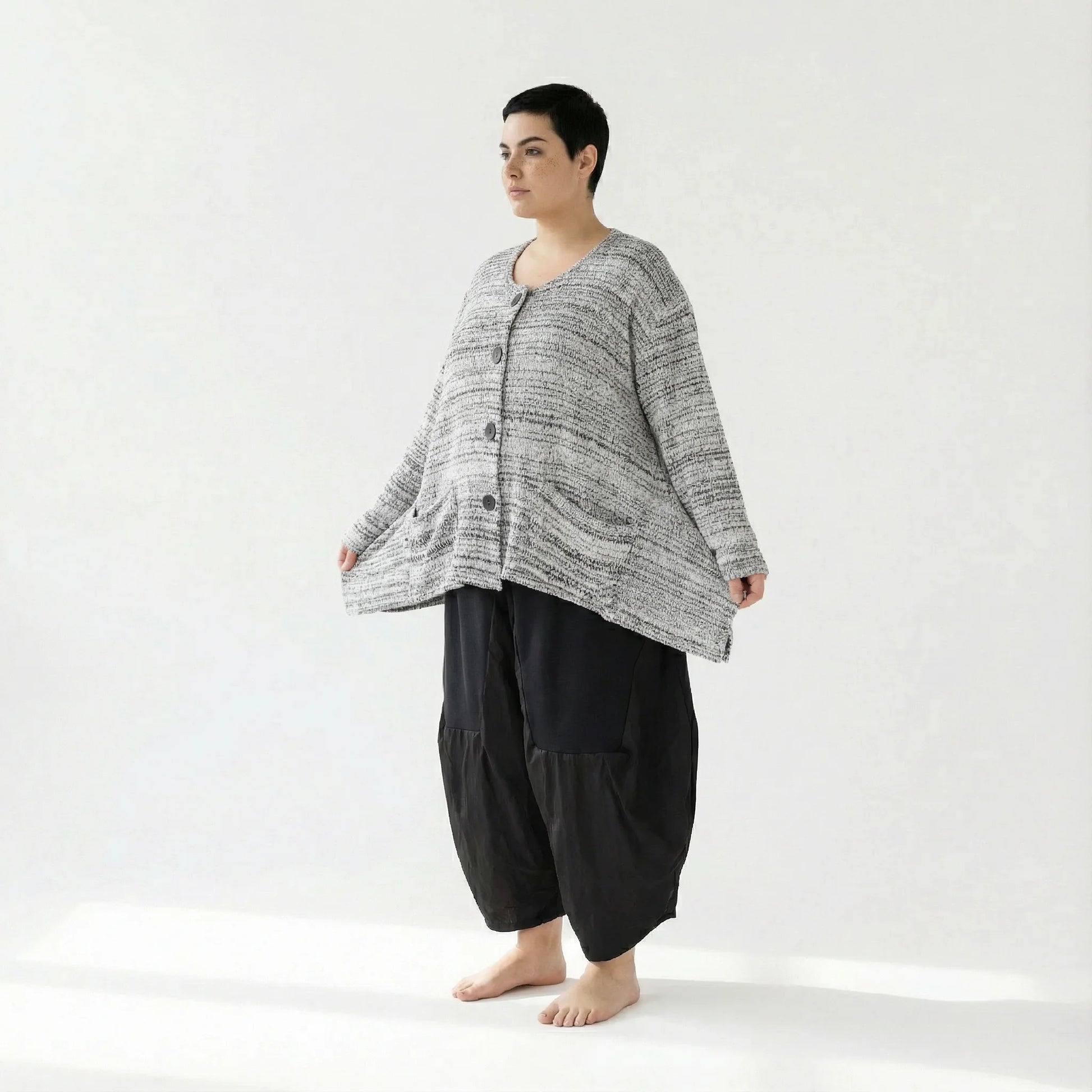  A-Form Jacke von AKH Fashion aus Viskose, 1537.00118, Weiß/Schwarz, Meliert, Ausgefallen