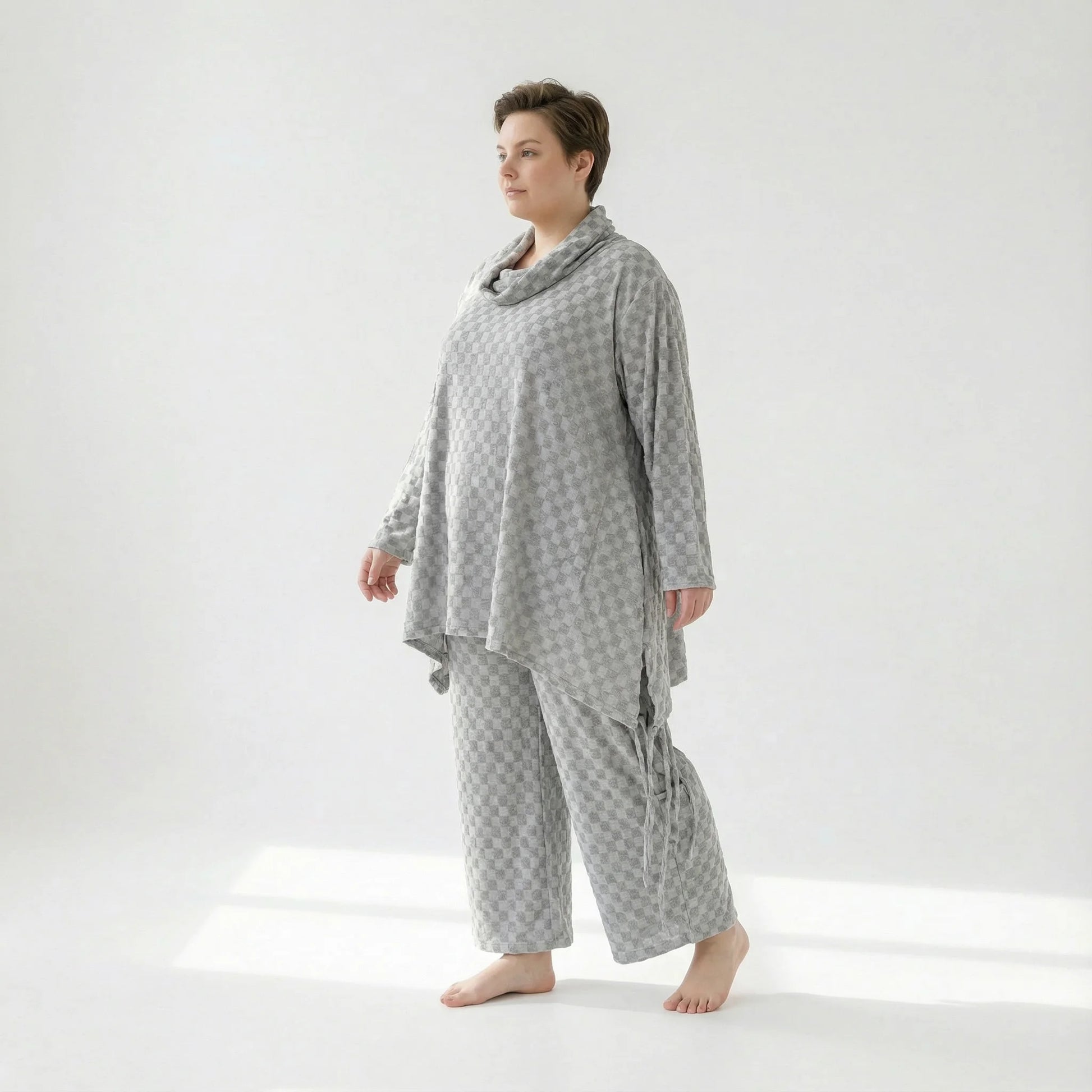  A-Form Bigshirt von AKH Fashion aus Viskose, 1540.03371, Grau, Kariert, Ausgefallen, Zeitlos