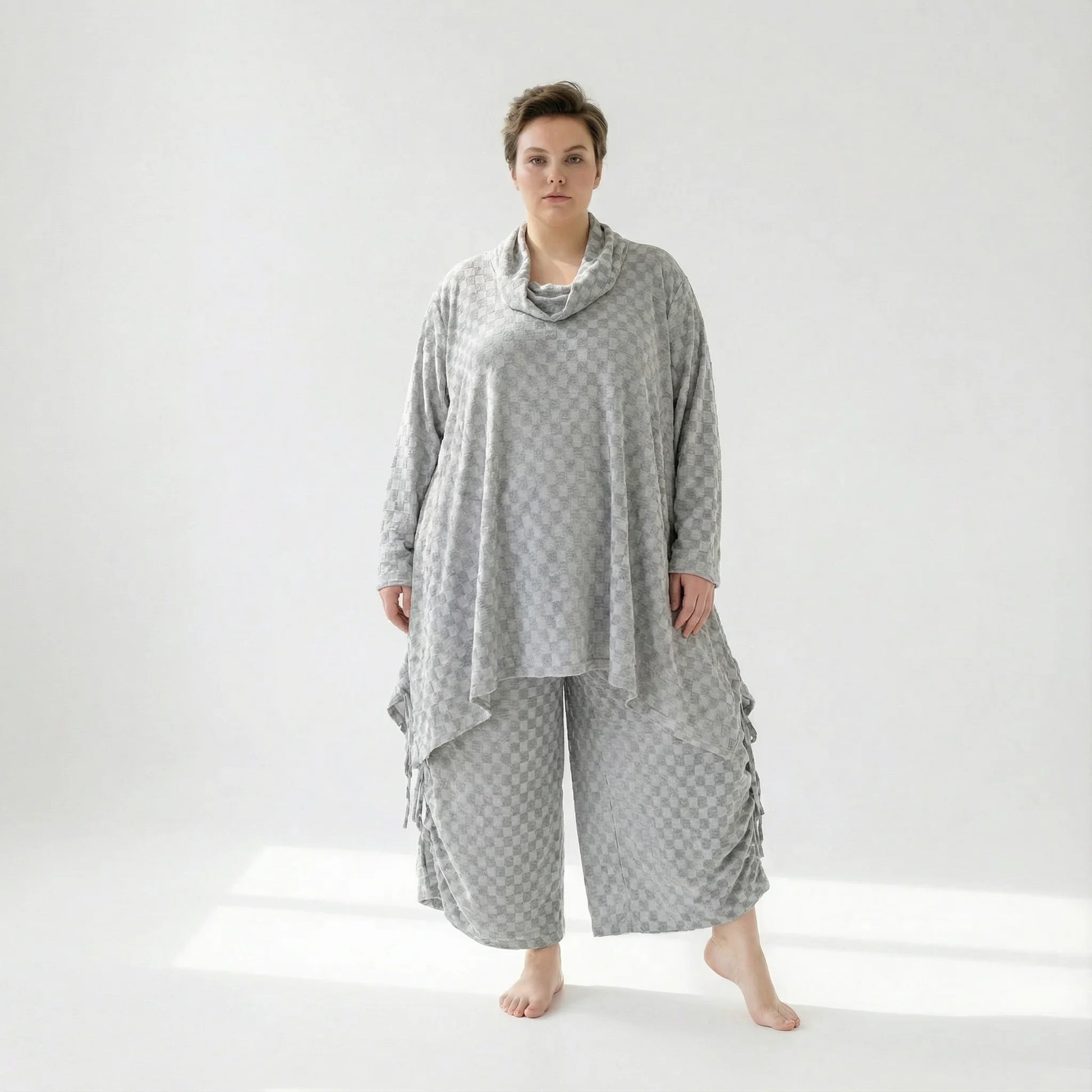  A-Form Bigshirt von AKH Fashion aus Viskose, 1540.03371, Grau, Kariert, Ausgefallen, Zeitlos