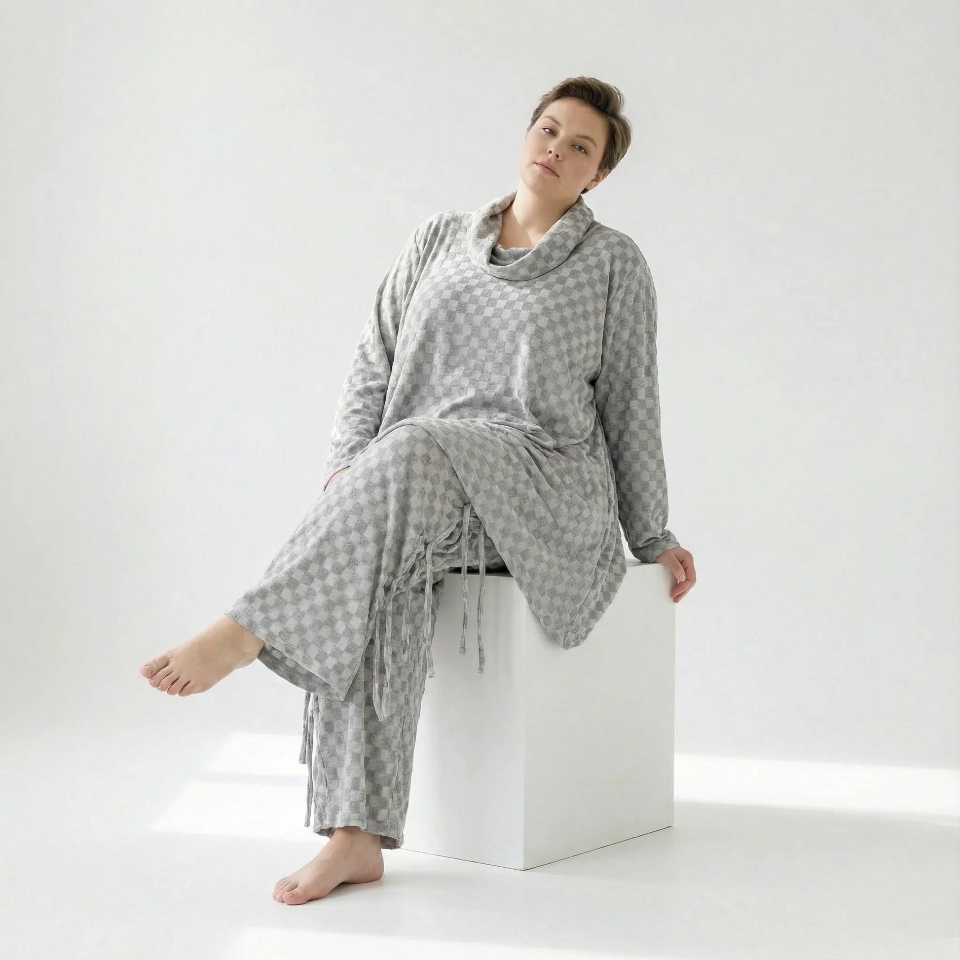  A-Form Bigshirt von AKH Fashion aus Viskose, 1540.03371, Grau, Kariert, Ausgefallen, Zeitlos