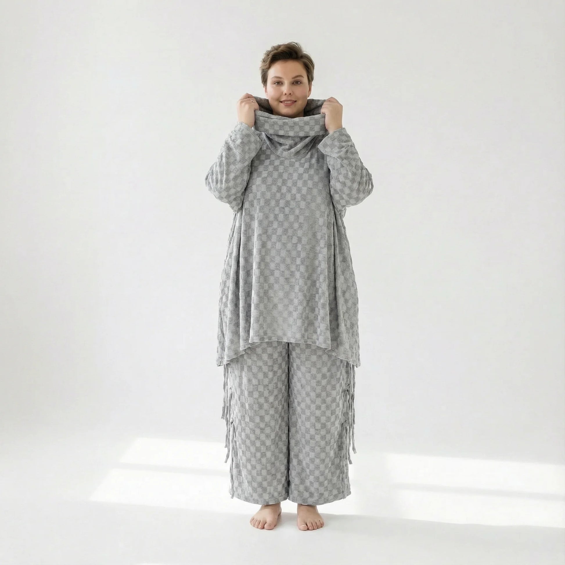  A-Form Bigshirt von AKH Fashion aus Viskose, 1540.03371, Grau, Kariert, Ausgefallen, Zeitlos