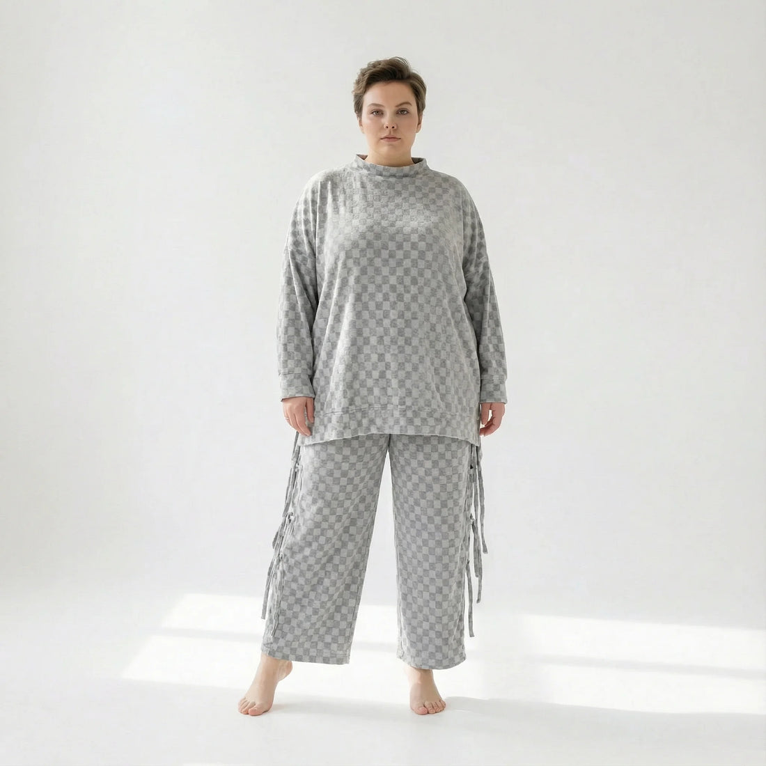  AKH Fashion Bigshirt in gerader Form, aus Viskose, 1540.07124, Grau, Kariert, Ausgefallen