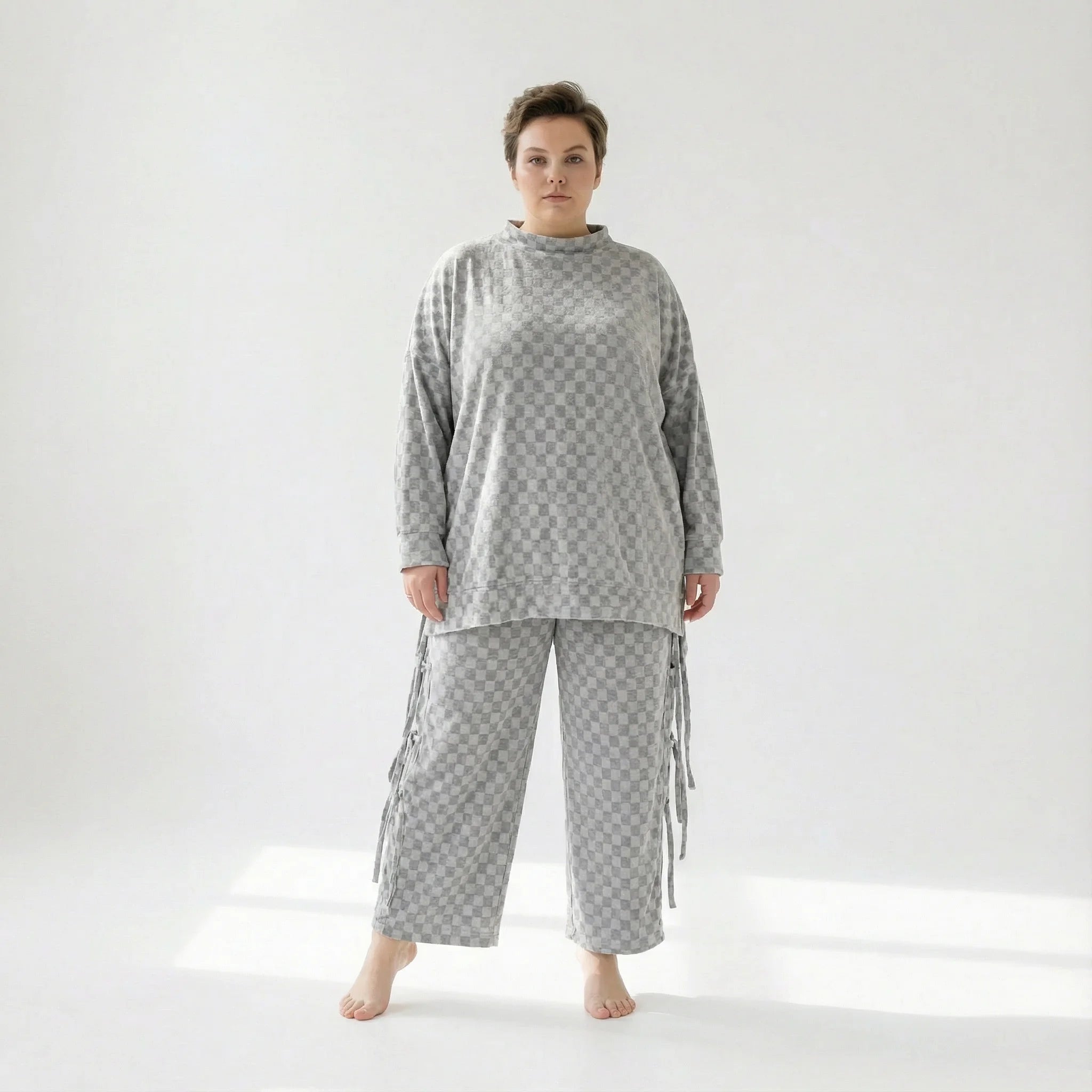  AKH Fashion Bigshirt in gerader Form, aus Viskose, 1540.07124, Grau, Kariert, Ausgefallen