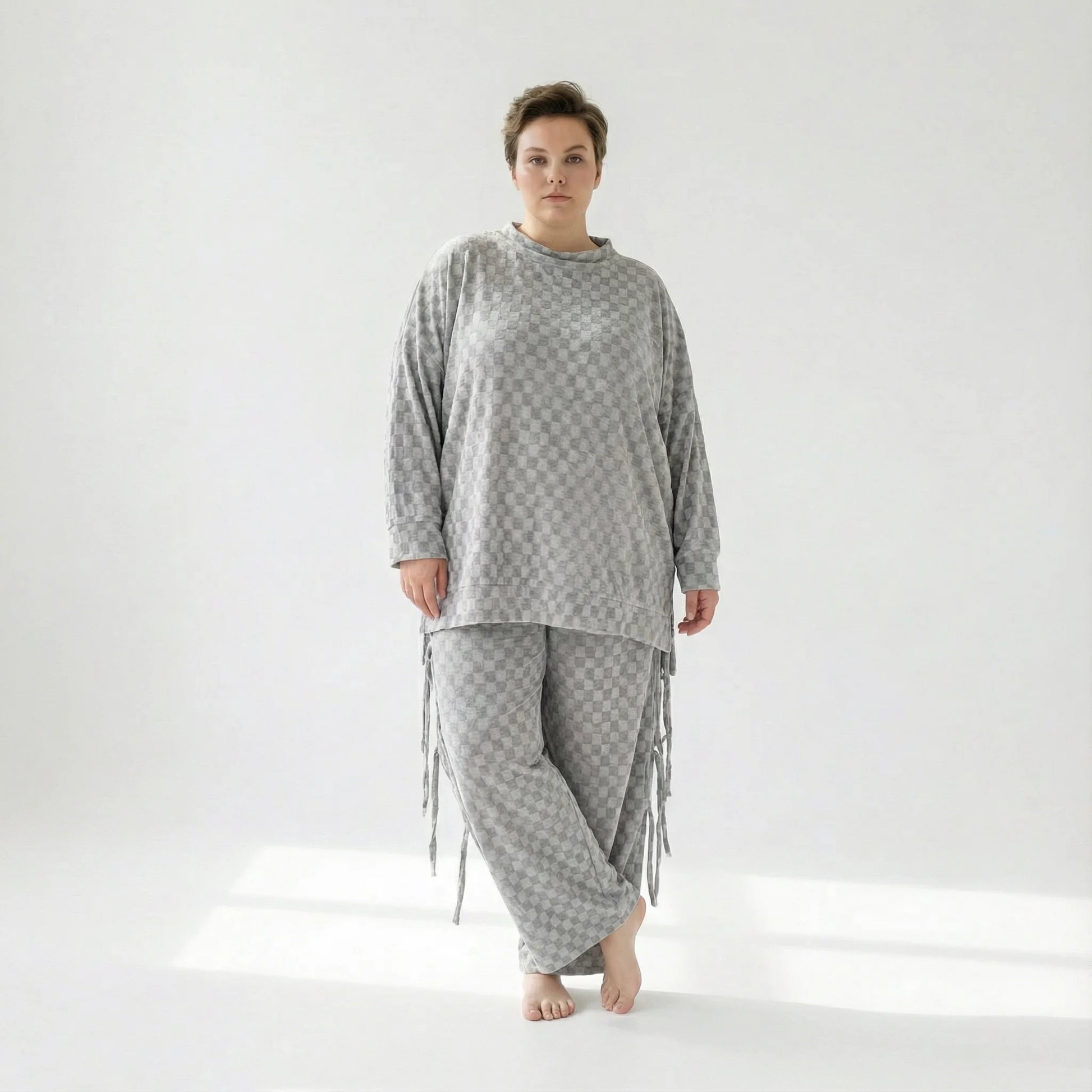  AKH Fashion Bigshirt in gerader Form, aus Viskose, 1540.07124, Grau, Kariert, Ausgefallen