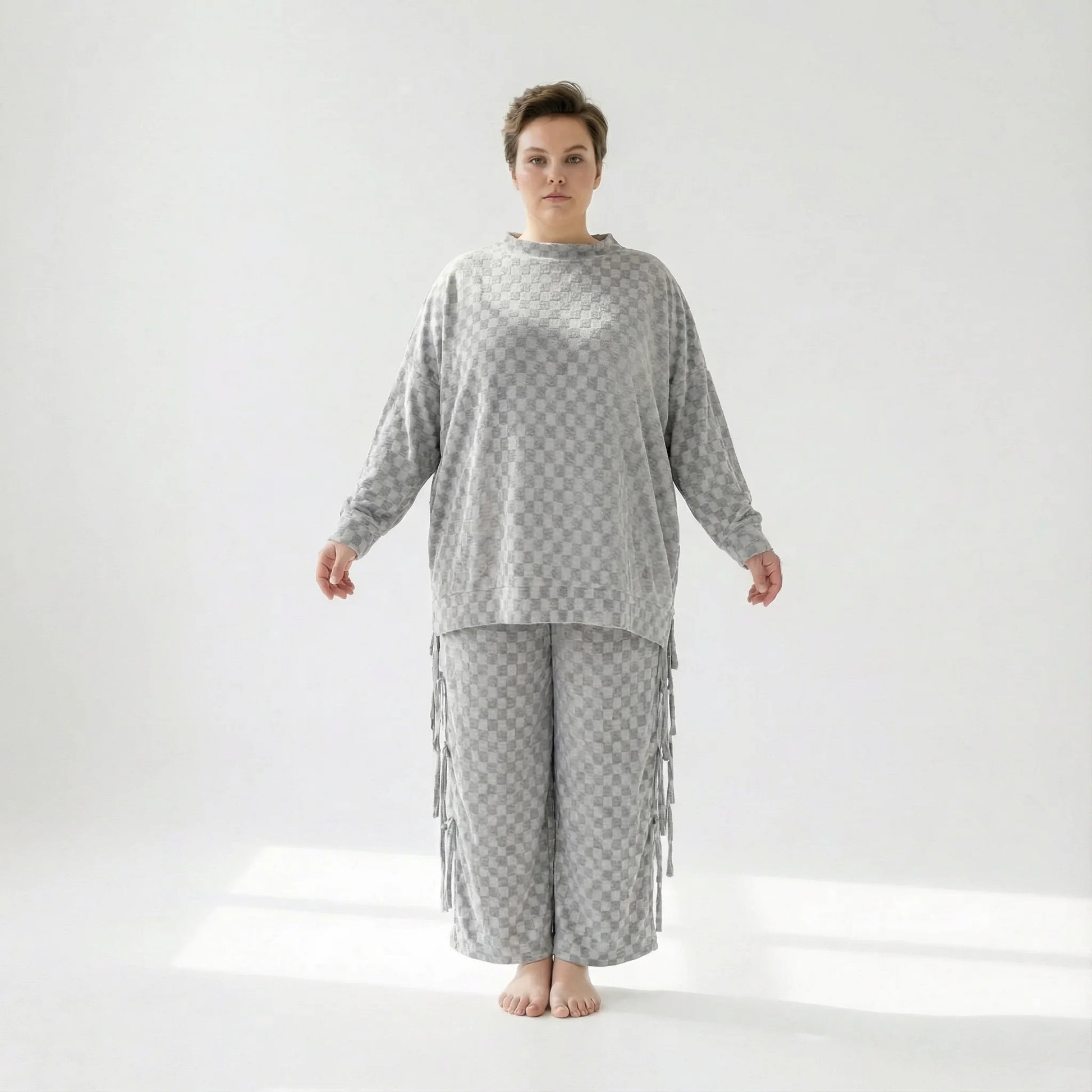  AKH Fashion Bigshirt in gerader Form, aus Viskose, 1540.07124, Grau, Kariert, Ausgefallen