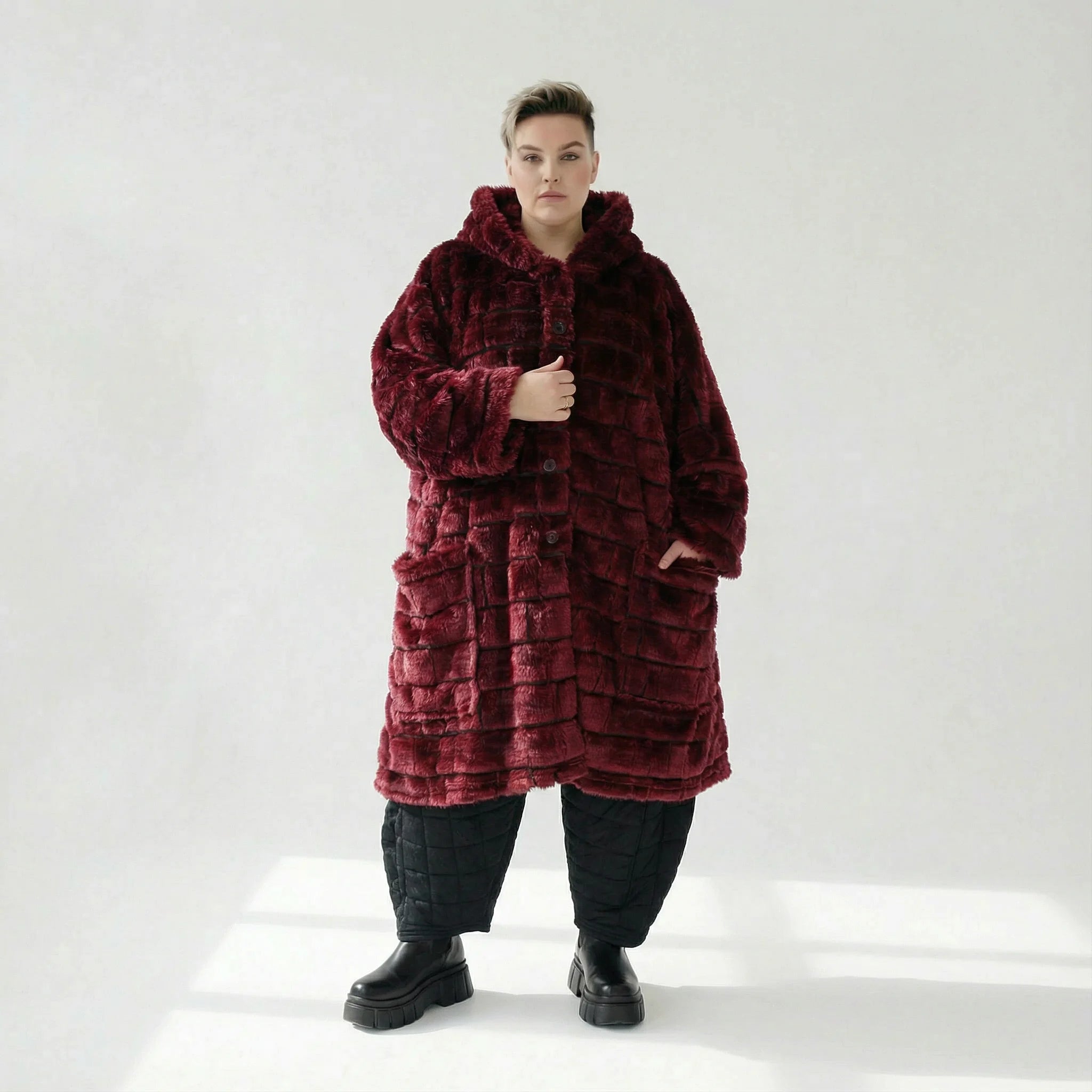 AKH Fashion Mantel in gerader Form, aus Polyester, 1546.06280, Weinrot, Kariert, Schick