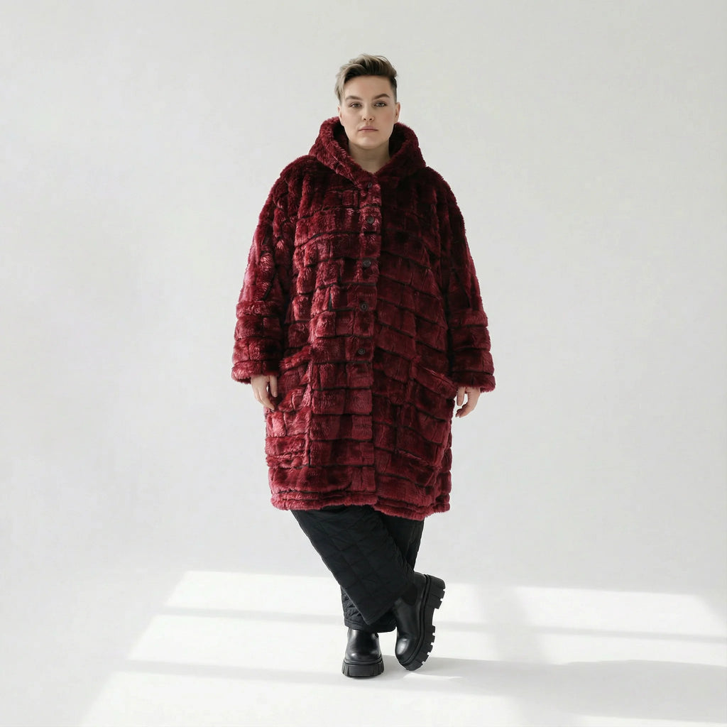 AKH Fashion Mantel in gerader Form, aus Polyester, 1546.06280, Weinrot, Kariert, Schick