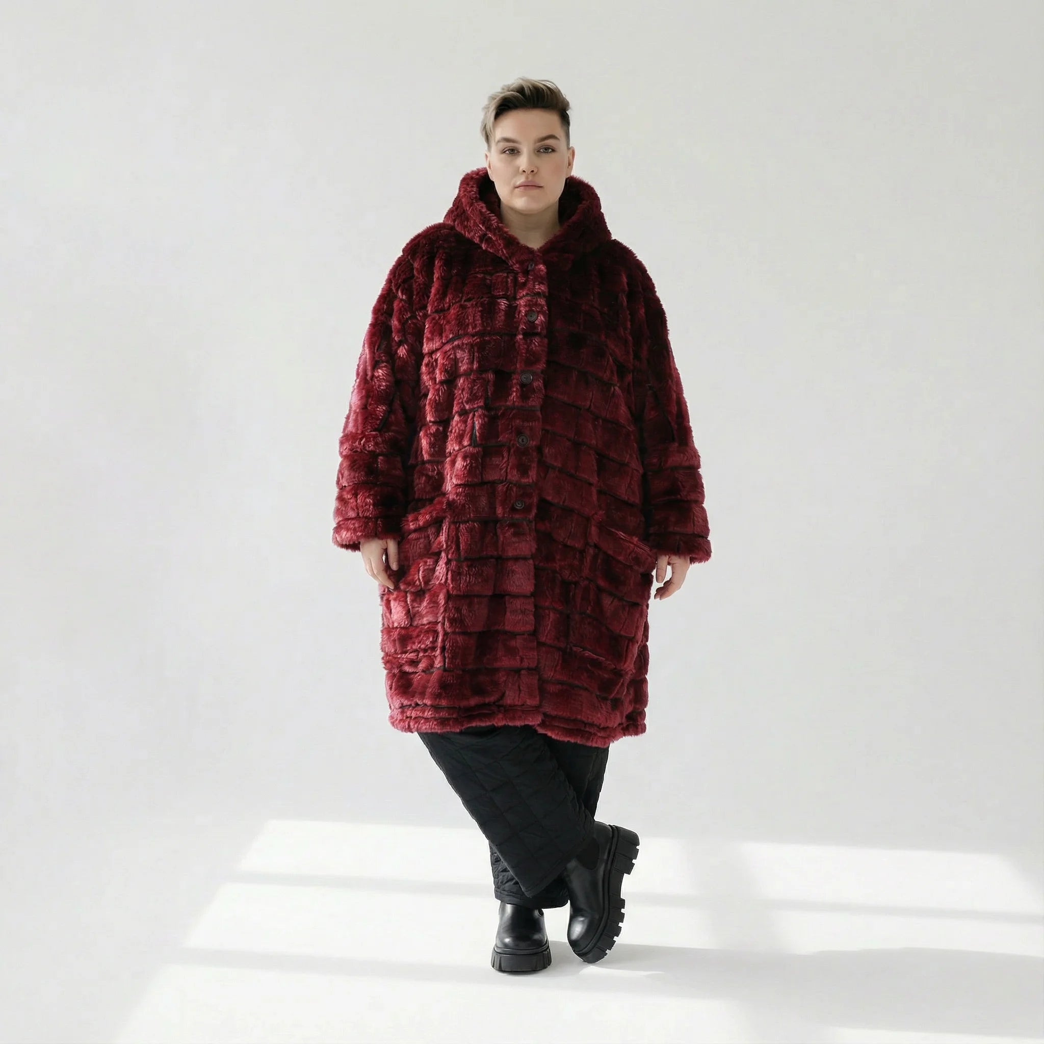 AKH Fashion Mantel in gerader Form, aus Polyester, 1546.06280, Weinrot, Kariert, Schick