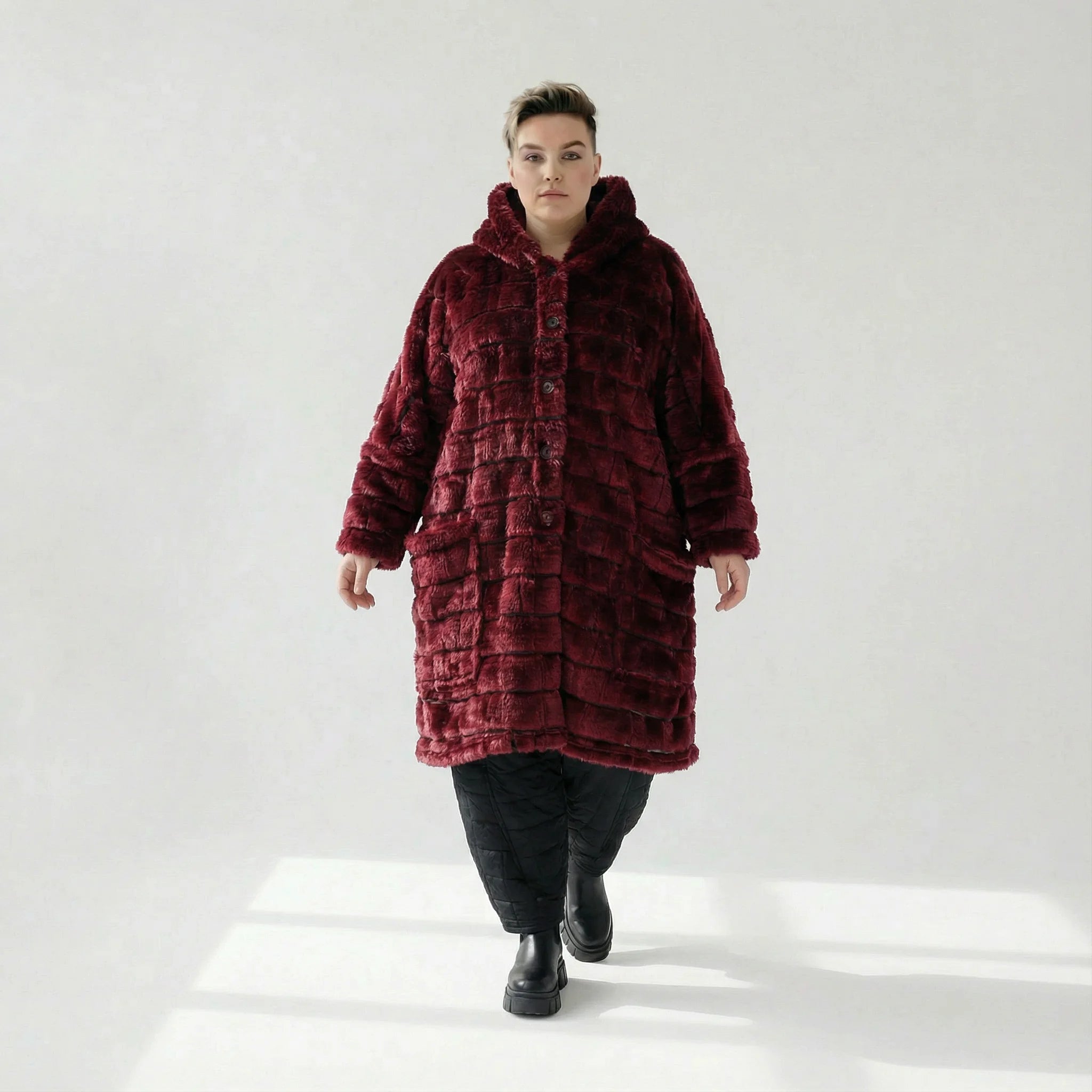 AKH Fashion Mantel in gerader Form, aus Polyester, 1546.06280, Weinrot, Kariert, Schick