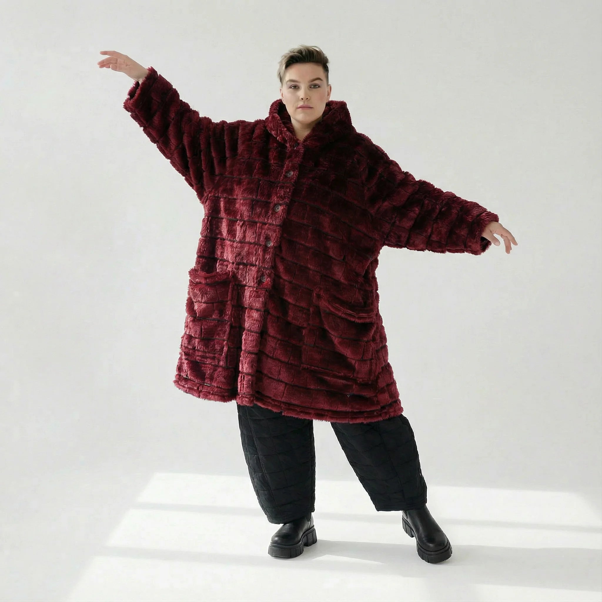 AKH Fashion Mantel in gerader Form, aus Polyester, 1546.06280, Weinrot, Kariert, Schick