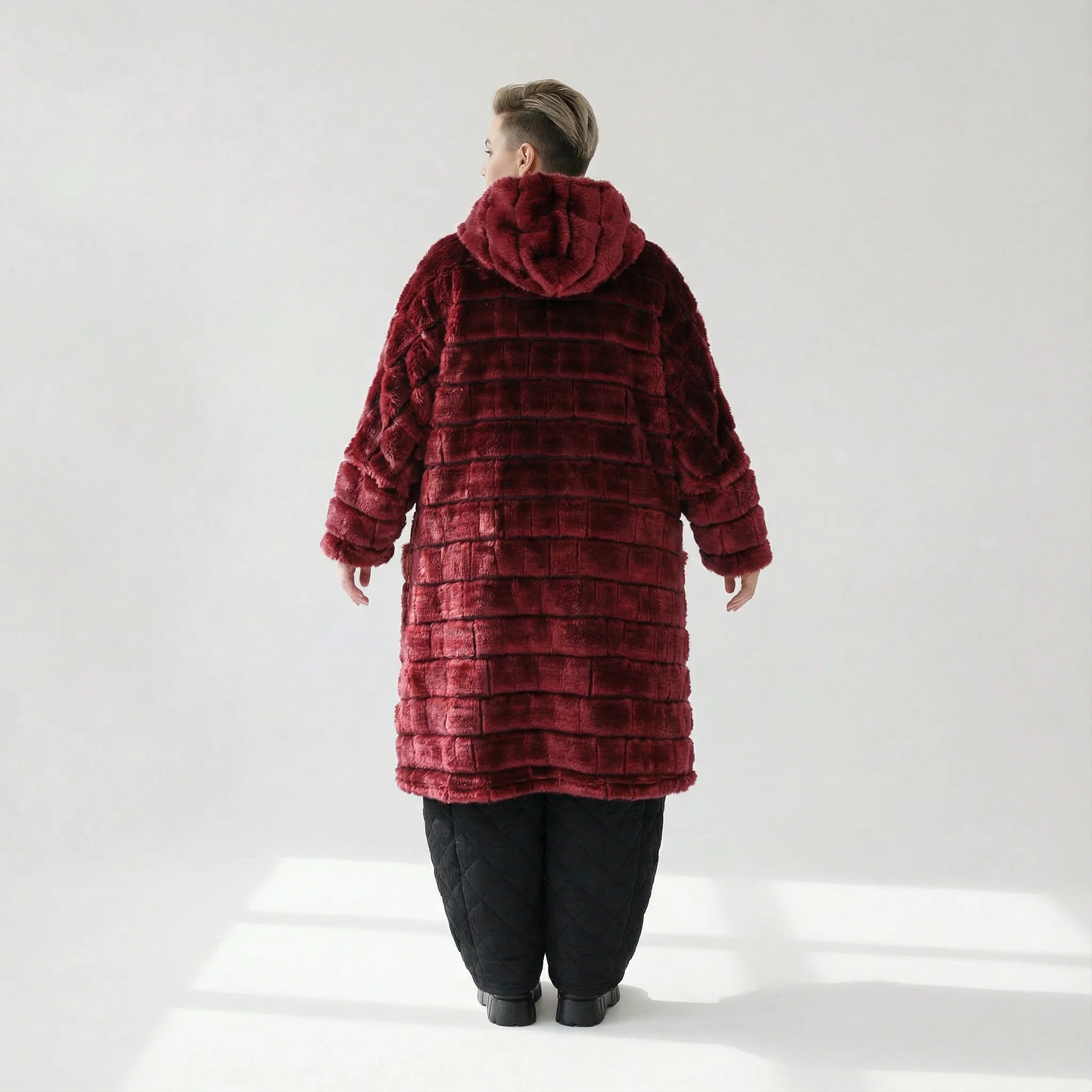 AKH Fashion Mantel in gerader Form, aus Polyester, 1546.06280, Weinrot, Kariert, Schick