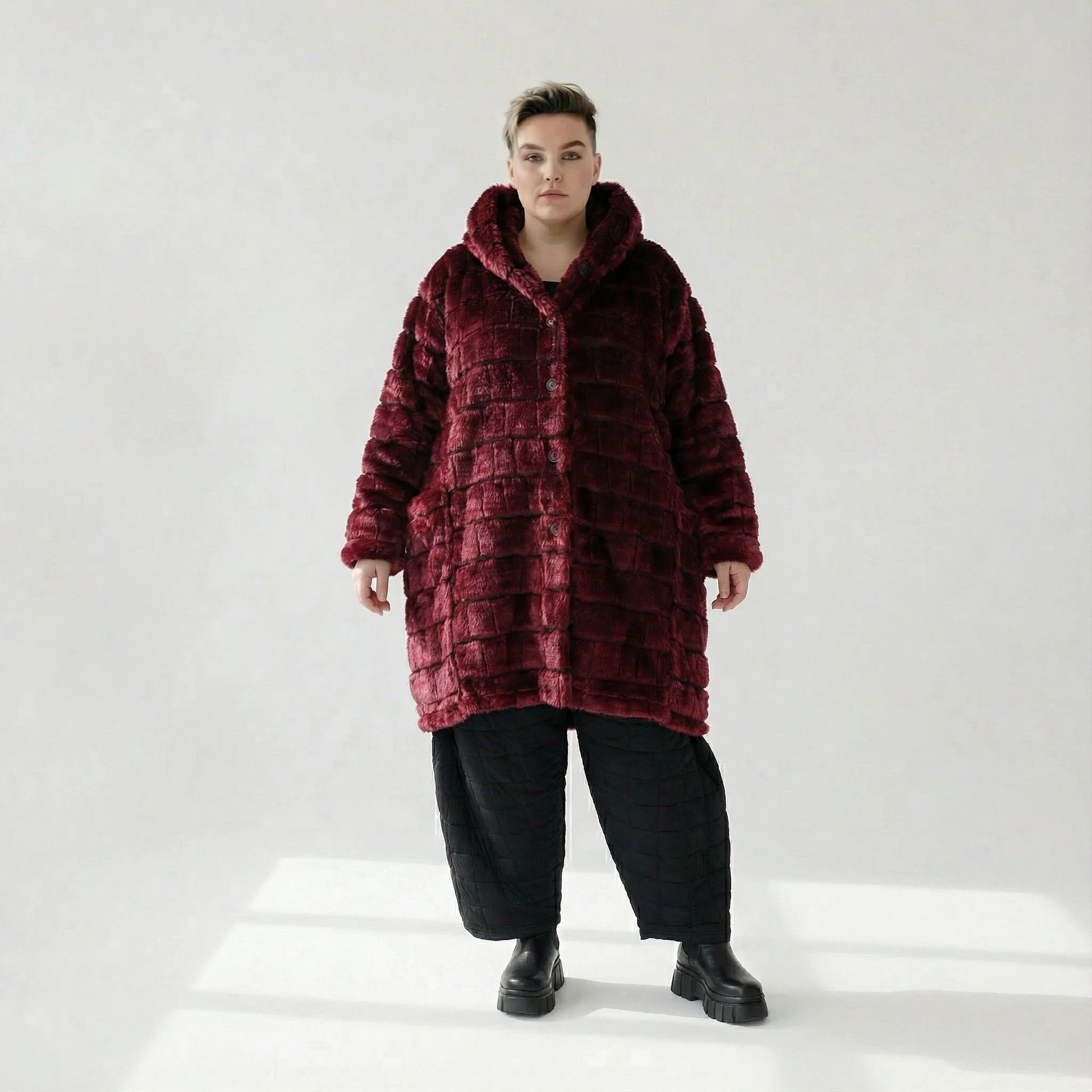  Ballonjacke von AKH Fashion aus Polyester, 1546.06660, Weinrot, Kariert, Ausgefallen