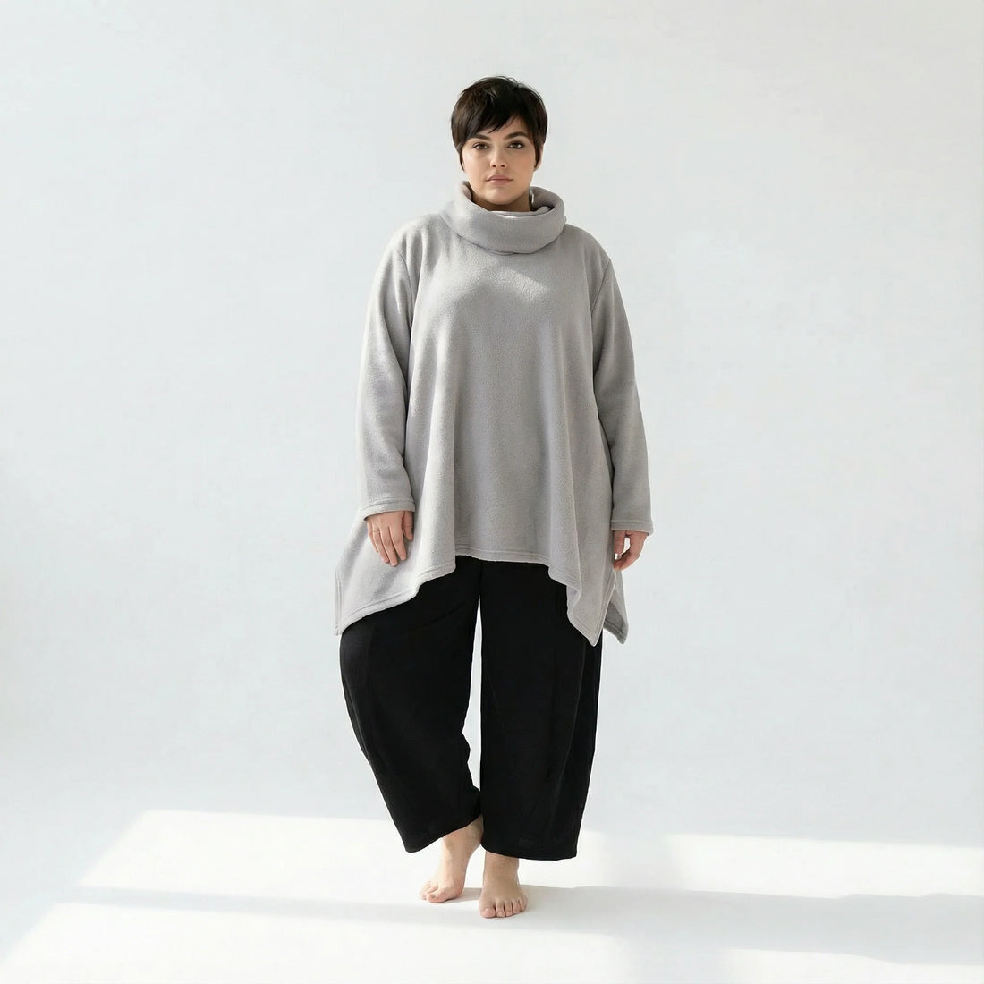  A-Form Bigshirt von AKH Fashion aus Materialmix, 1552.03371, Hellgrau, Ausgefallen, Zeitlos