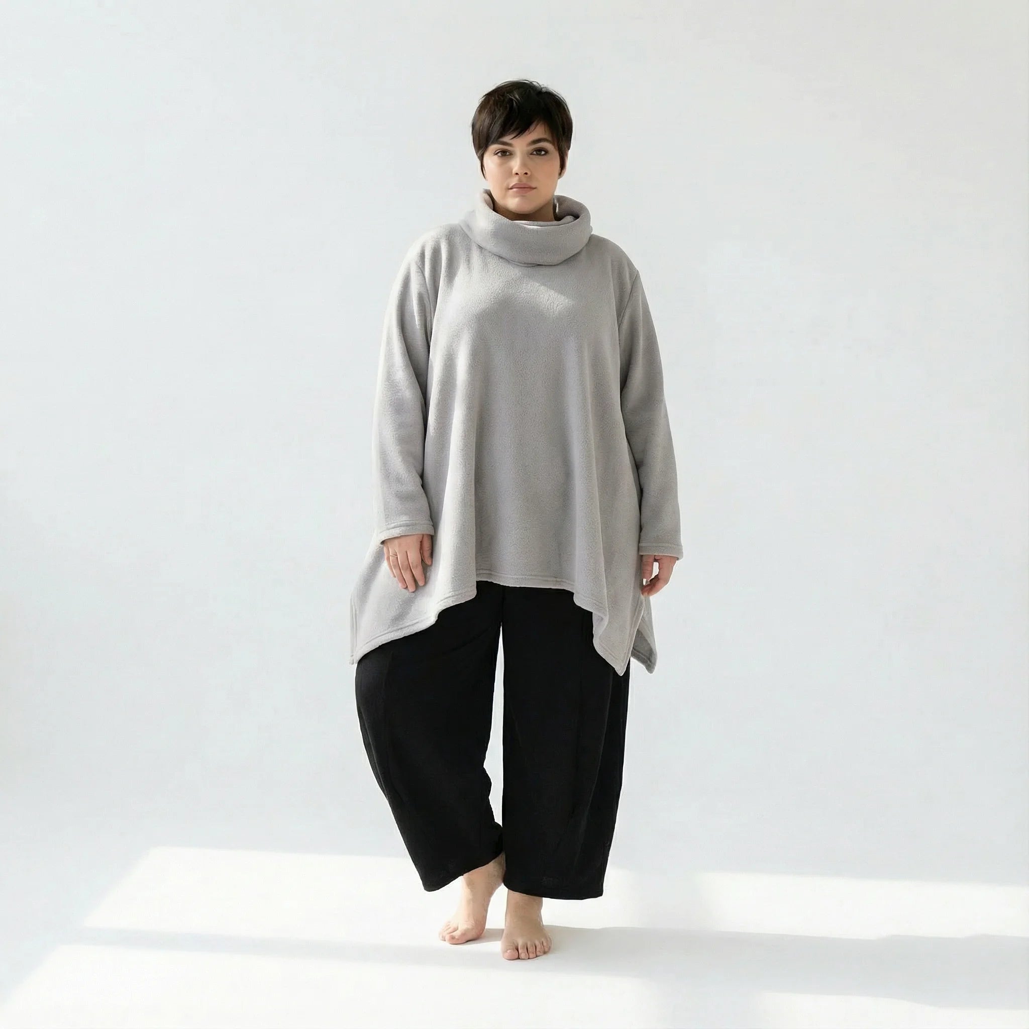  A-Form Bigshirt von AKH Fashion aus Materialmix, 1552.03371, Hellgrau, Ausgefallen, Zeitlos