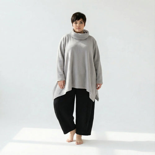  A-Form Bigshirt von AKH Fashion aus Materialmix, 1552.03371, Hellgrau, Ausgefallen, Zeitlos