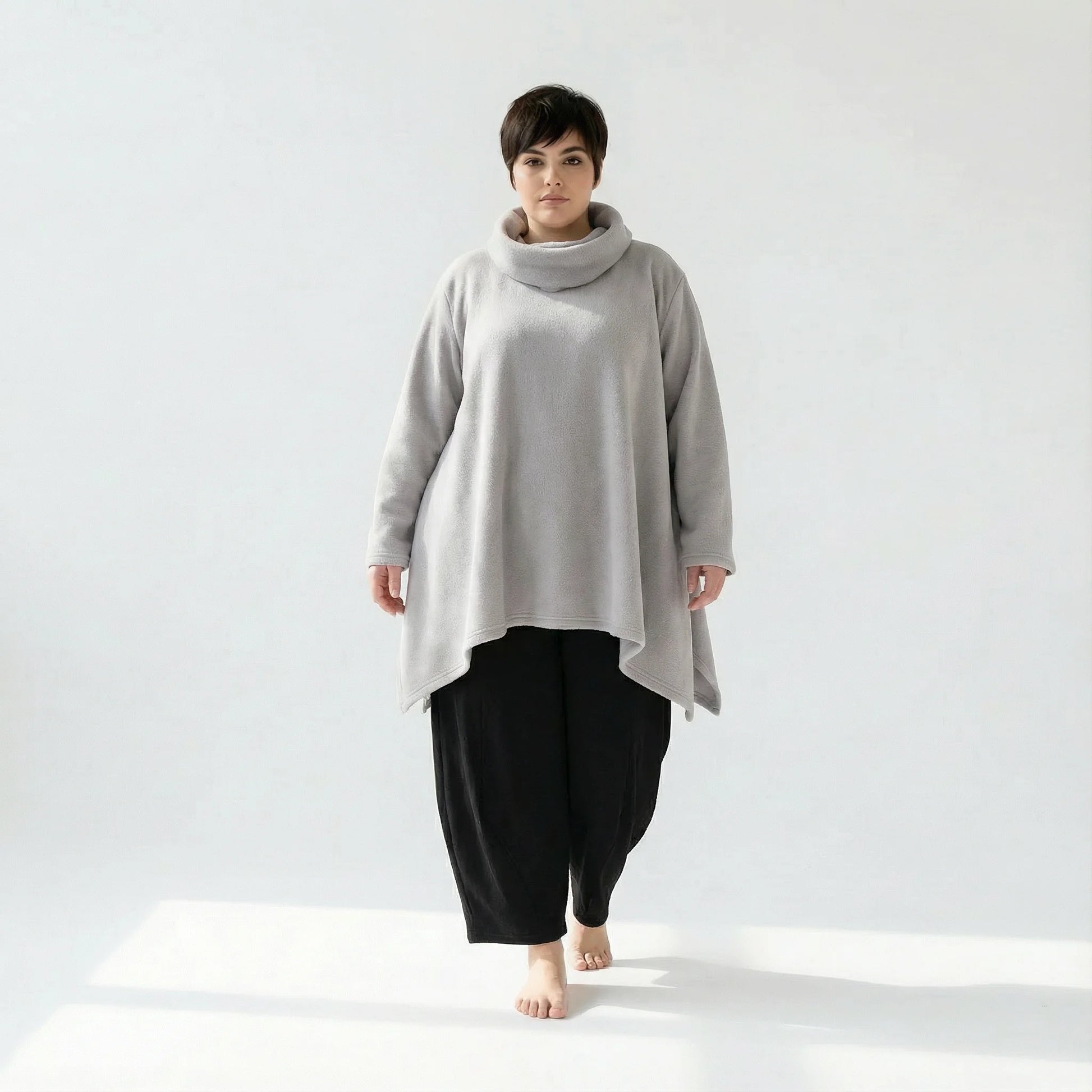  A-Form Bigshirt von AKH Fashion aus Materialmix, 1552.03371, Hellgrau, Ausgefallen, Zeitlos
