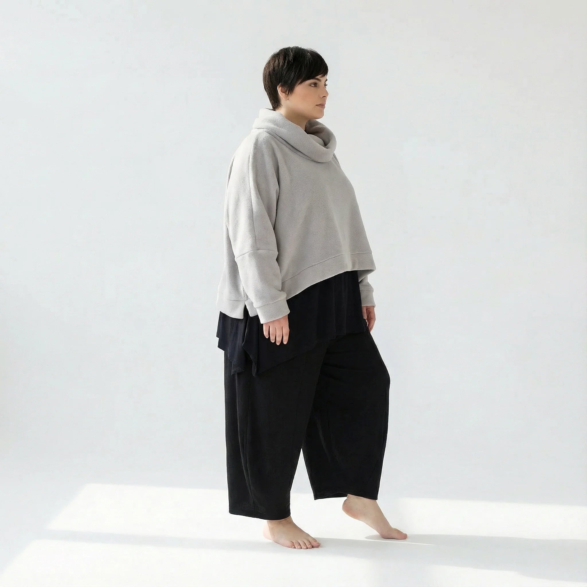  AKH Fashion Überwurf in kastiger Form, aus Materialmix, 1552.7011R, Hellgrau, Ausgefallen