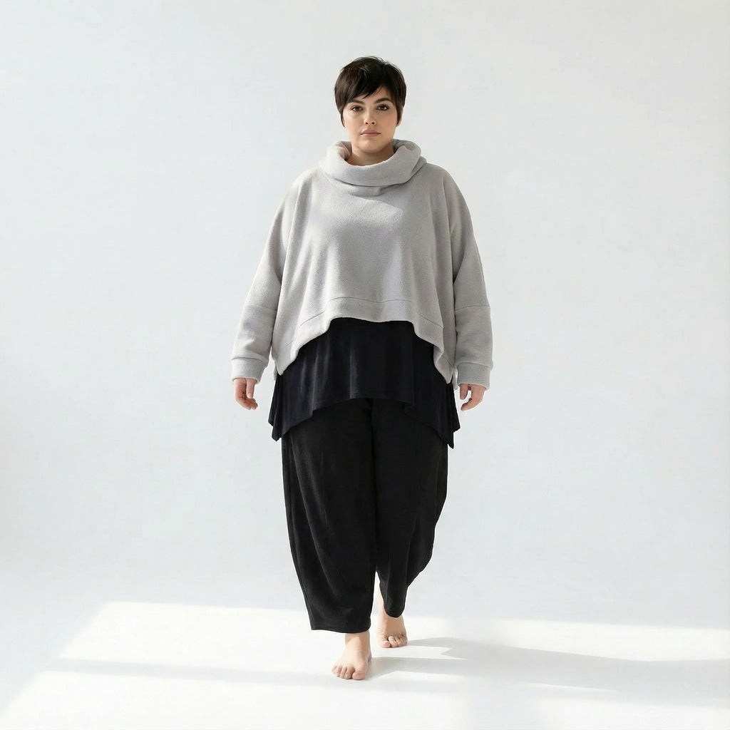  AKH Fashion Überwurf in kastiger Form, aus Materialmix, 1552.7011R, Hellgrau, Ausgefallen